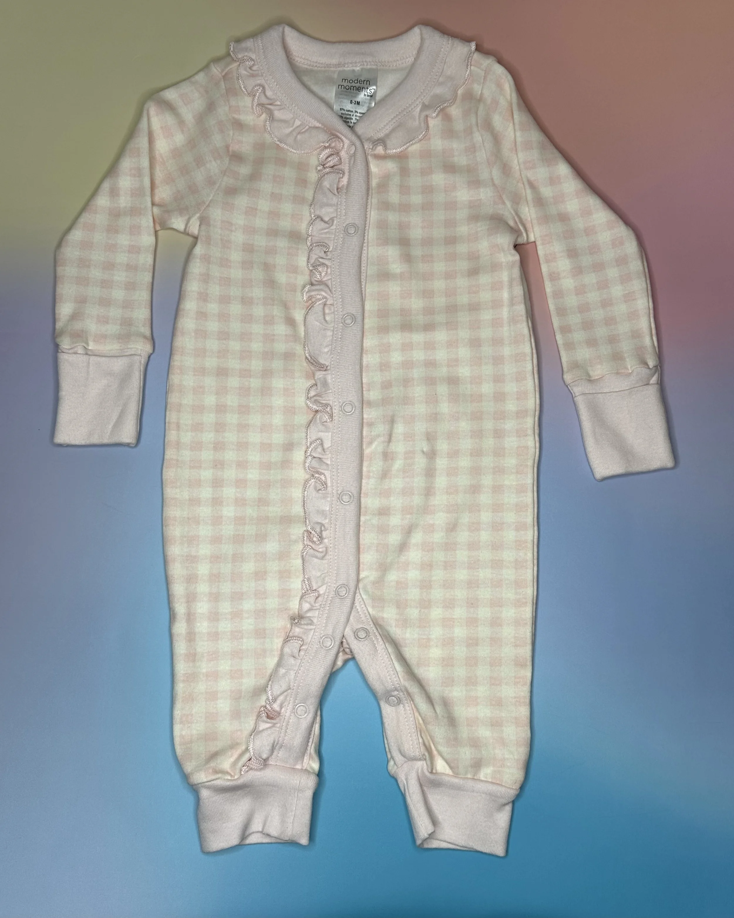 Baby Girl Pink Gingham Ruffle Sleeper - Footless (0-3 mos)