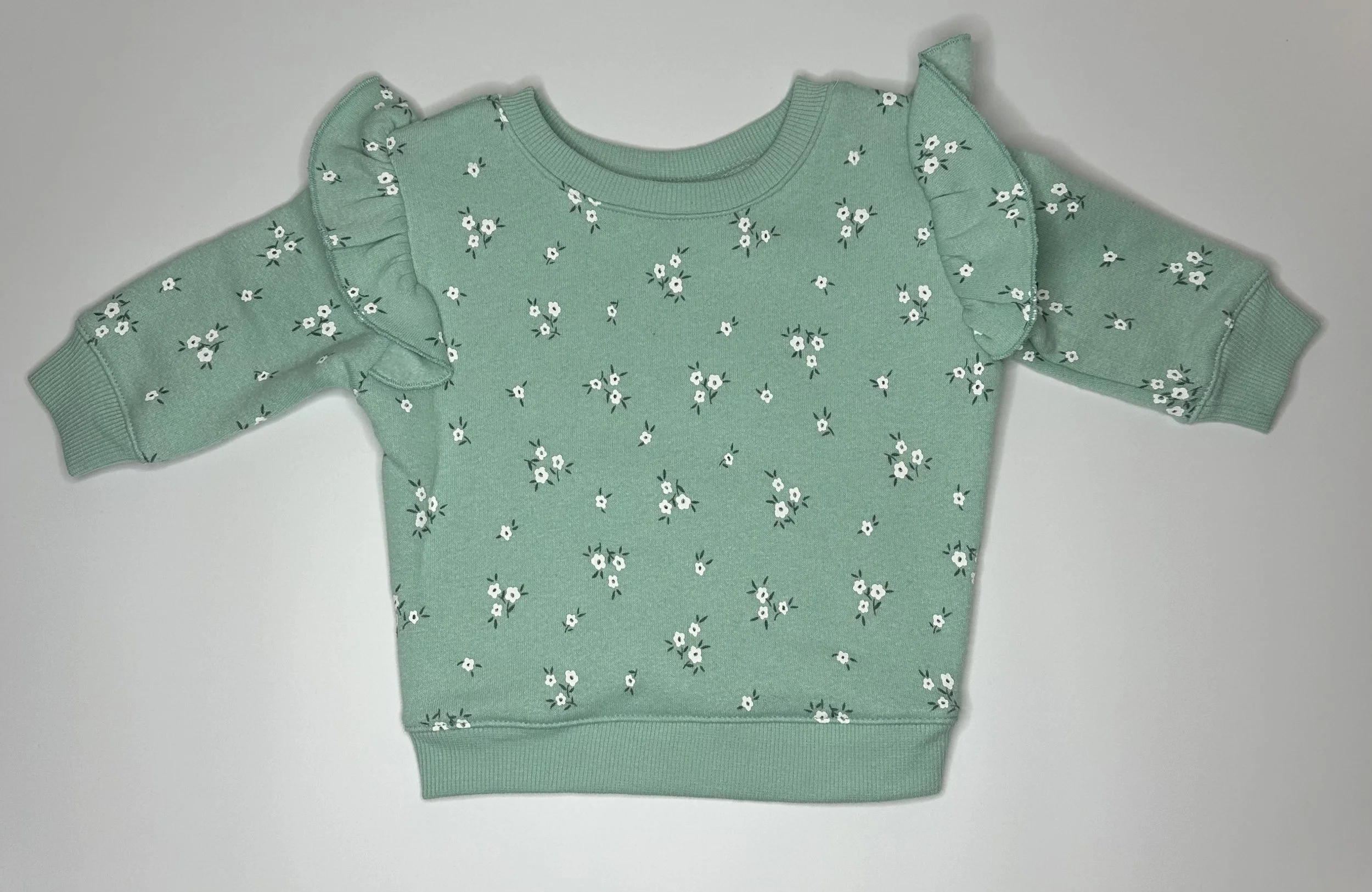 Green Floral Ruffle Baby Sweatshirt (NB)