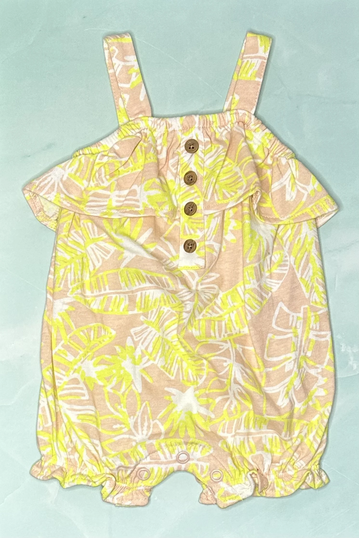 Floral Baby Romper – Button Front with Ruffle Detail (NB)