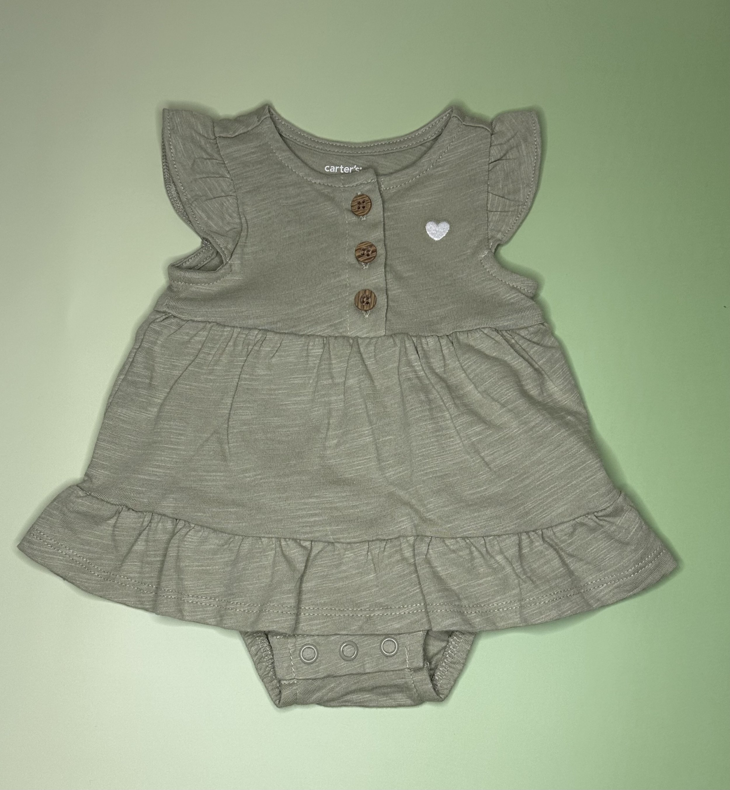 Green Ruffle Dress-Style Baby Bodysuit (NB)