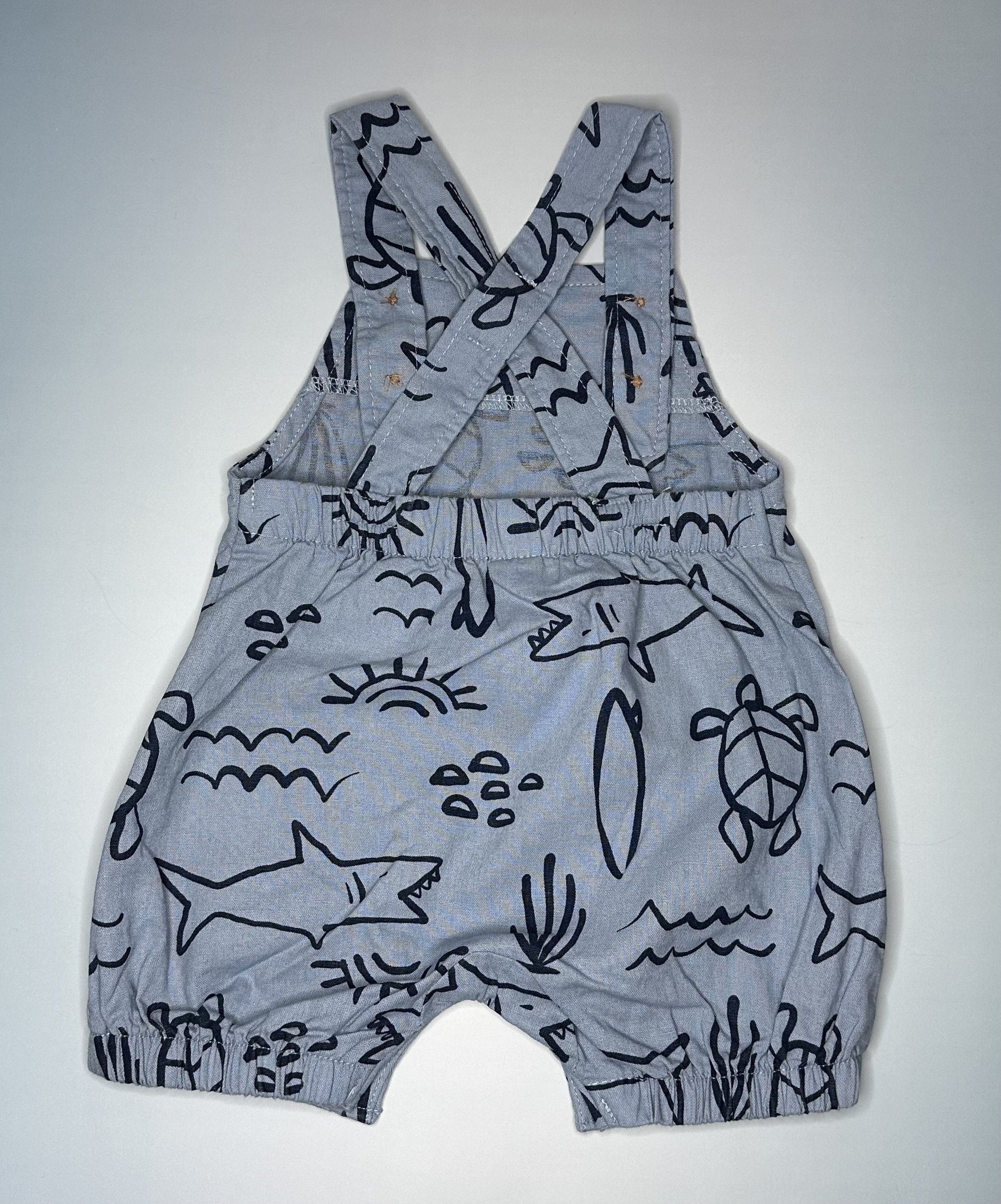 Baby Ocean Print Shortall Romper - 0-3 Months Back.jpg