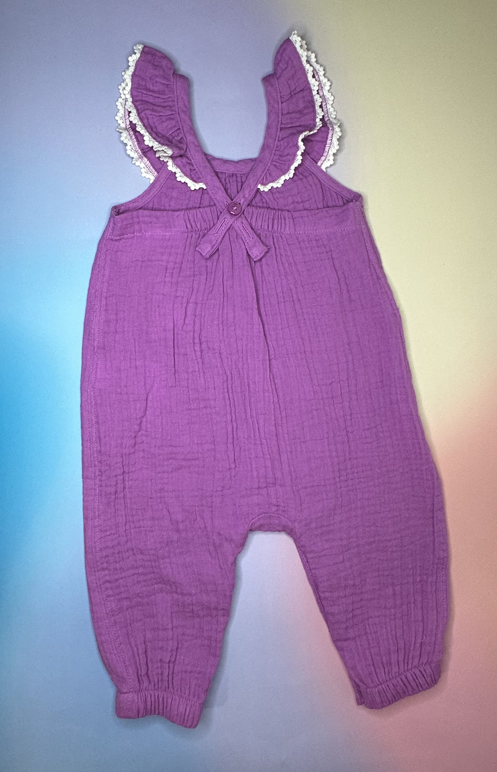 Purple Muslin Ruffle Strap Romper - 3-6 Months Back.jpg