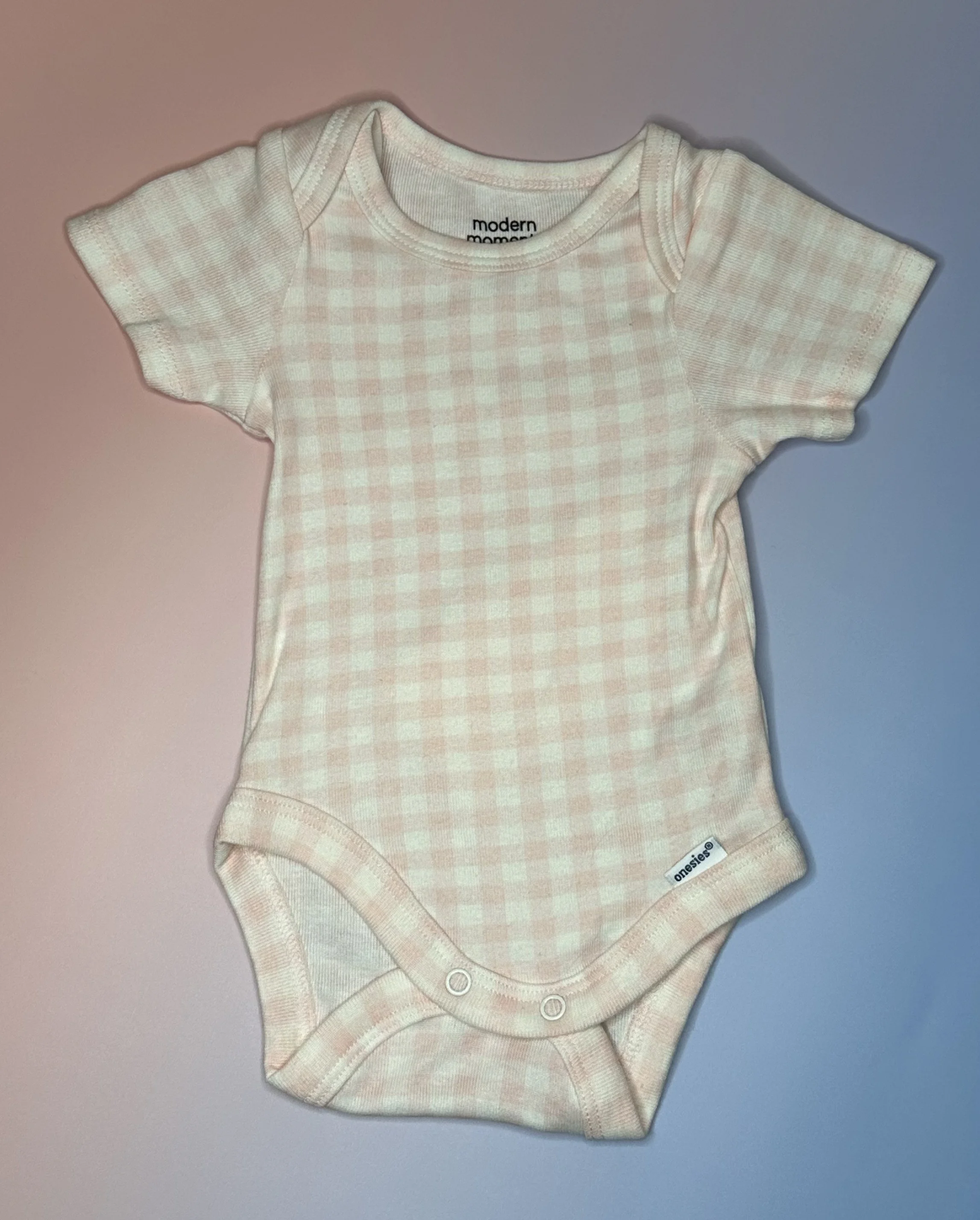 Pink Gingham Short-Sleeve Onesie (NB)