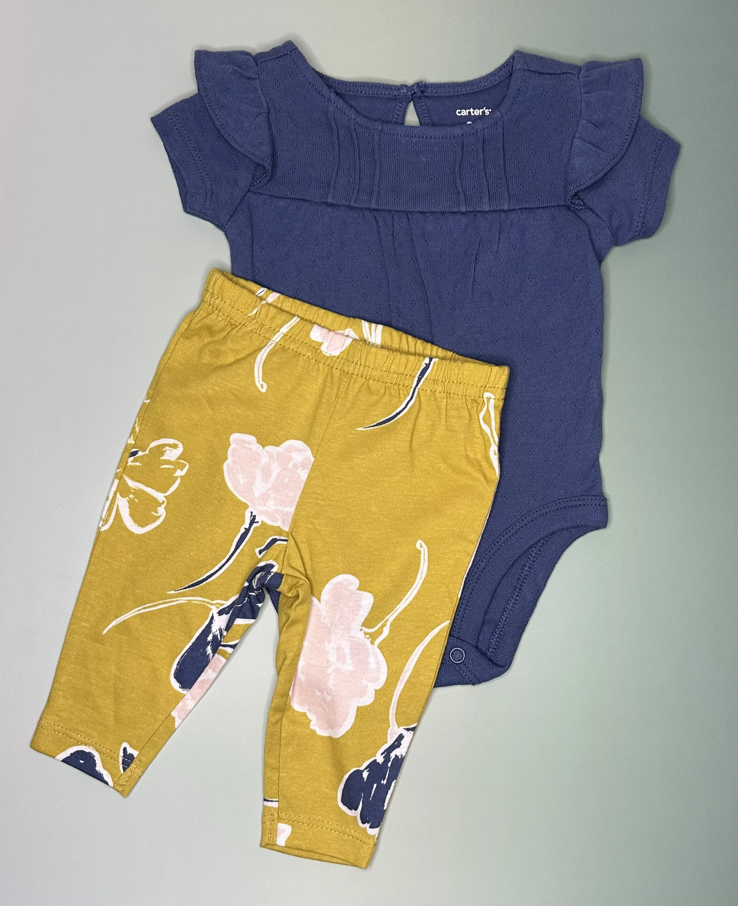 2-Piece Baby Outfit Set – Ruffle Bodysuit & Floral Leggings (3 mos)