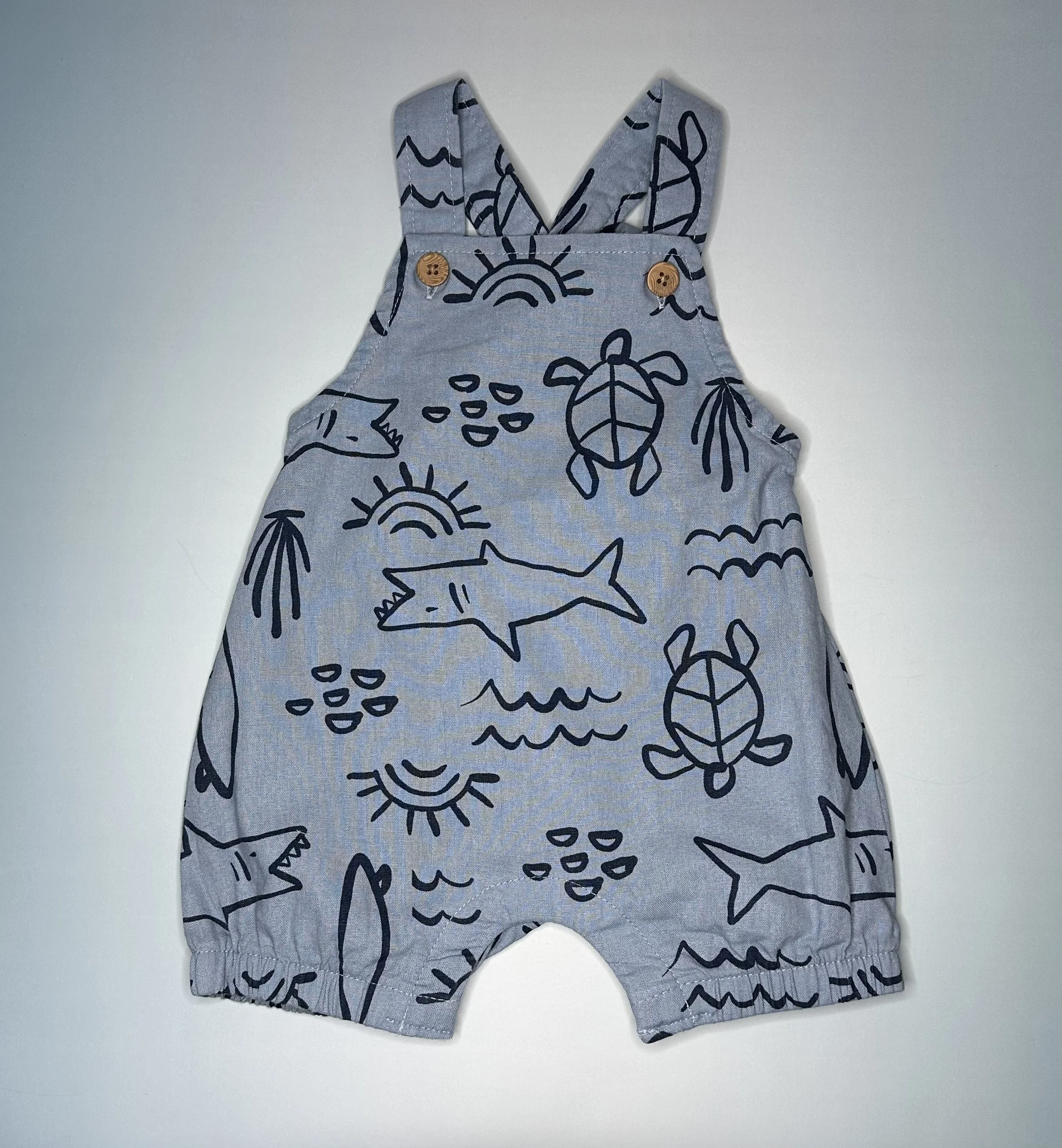 Baby Ocean Print Shortall Romper - 0-3 Months.jpg