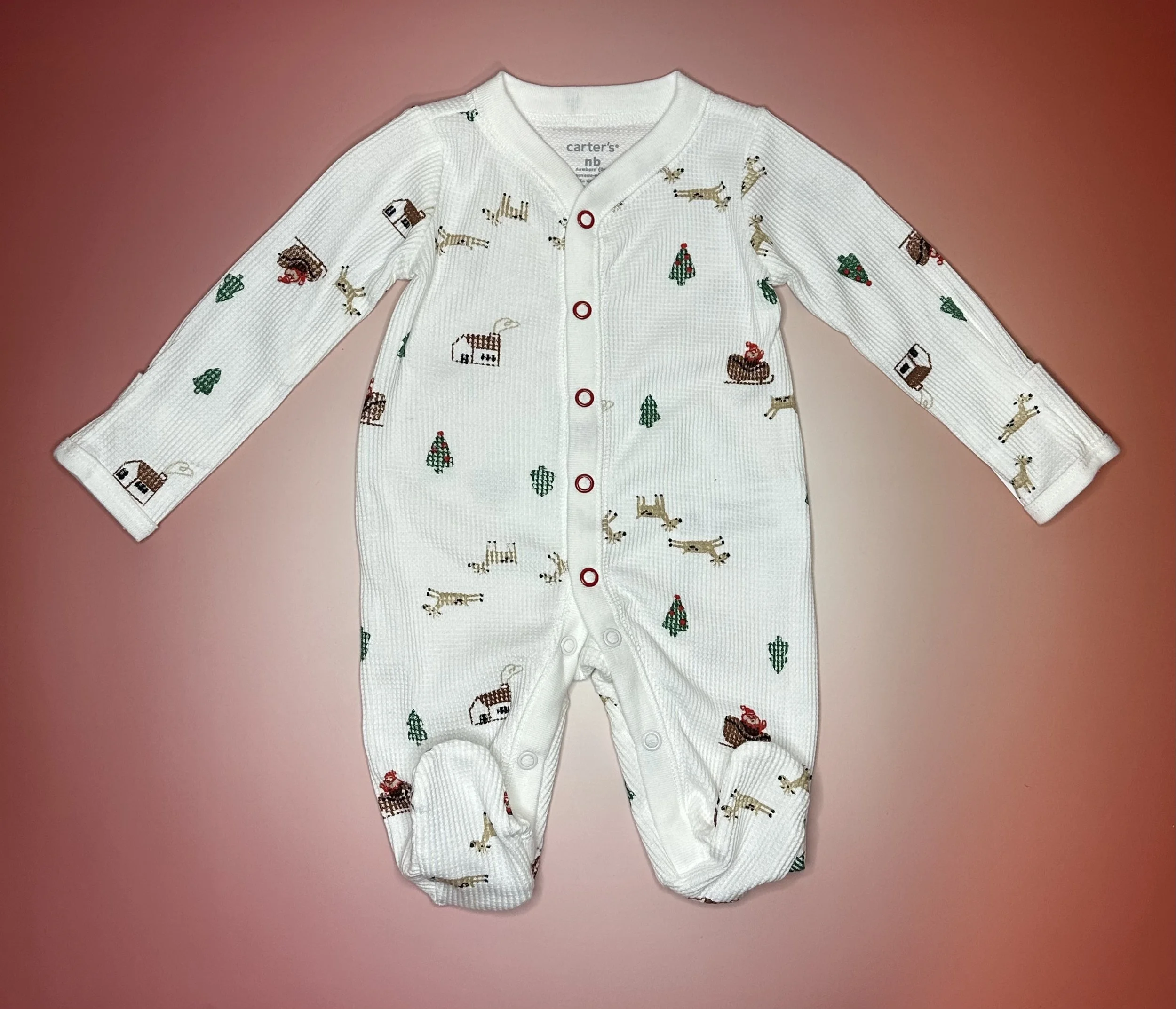 White Holiday Footed Baby Sleeper (NB)