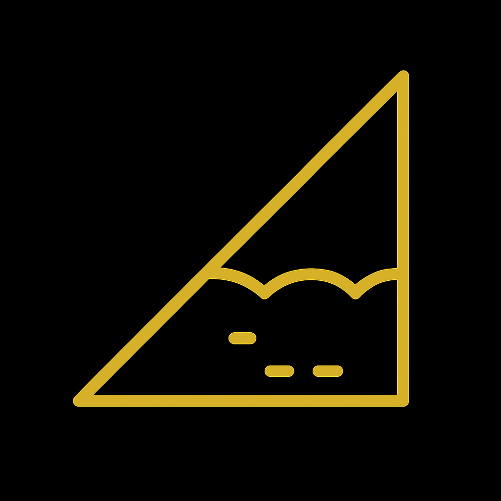 Golden outline of attic insulation, on a black background.