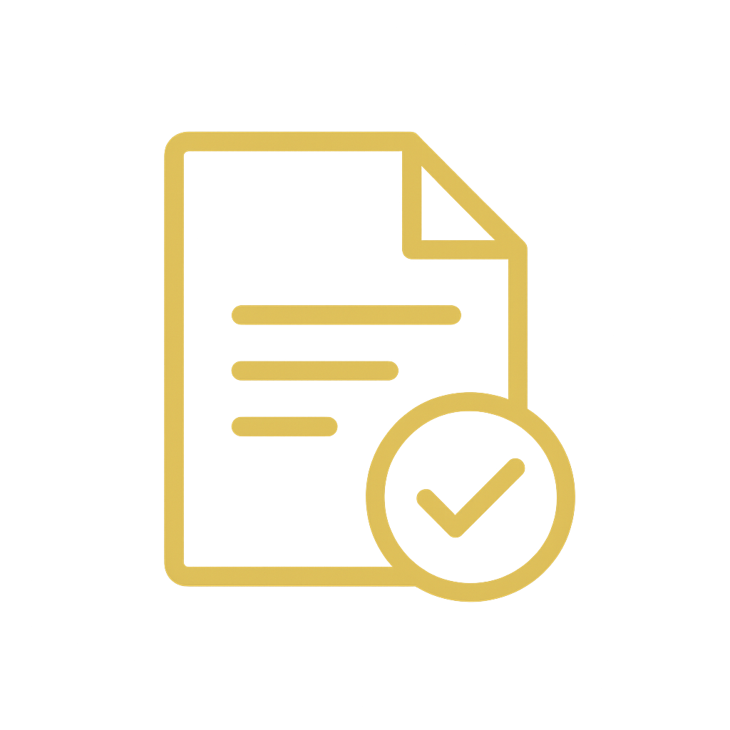 Icon of a document with a checkmark, representing a verified or approved facts.