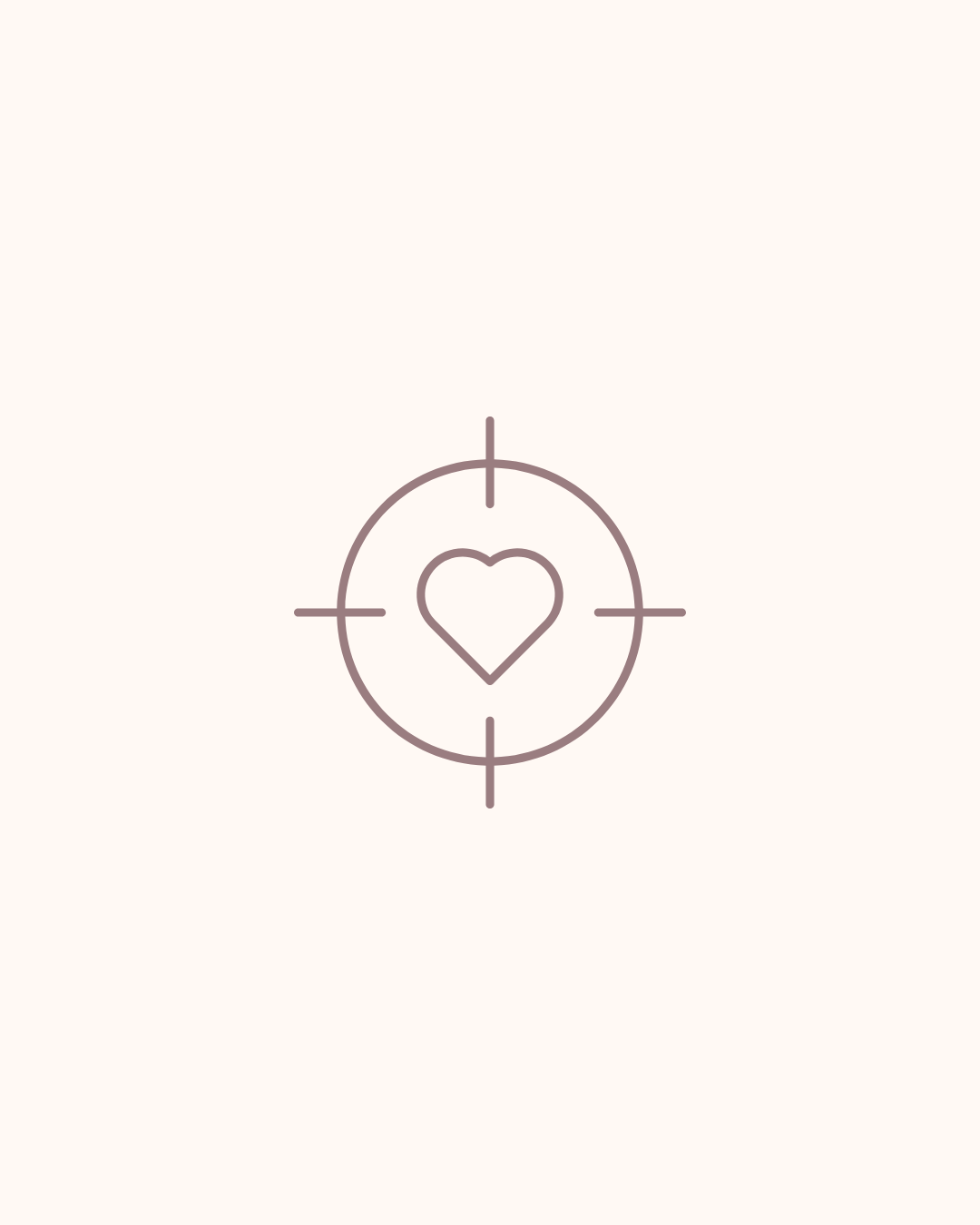 A line drawing of a heart inside a target or crosshair on a plain background.