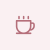 Pink coffee mug with a heart-shaped design on it.