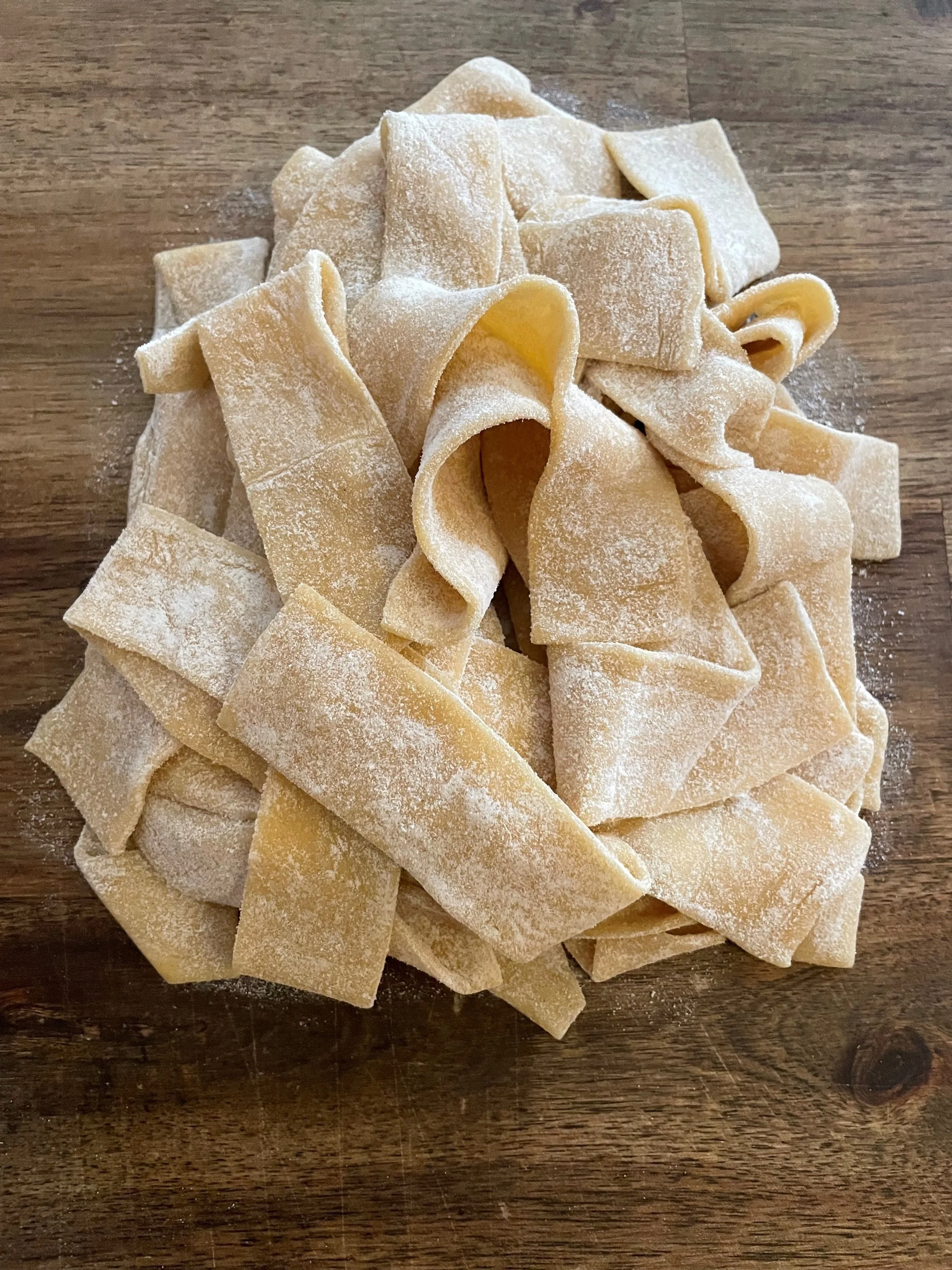Homemade Pappardelle: Our pasta is hand made per order using fresh eggs and premium Italian flour.