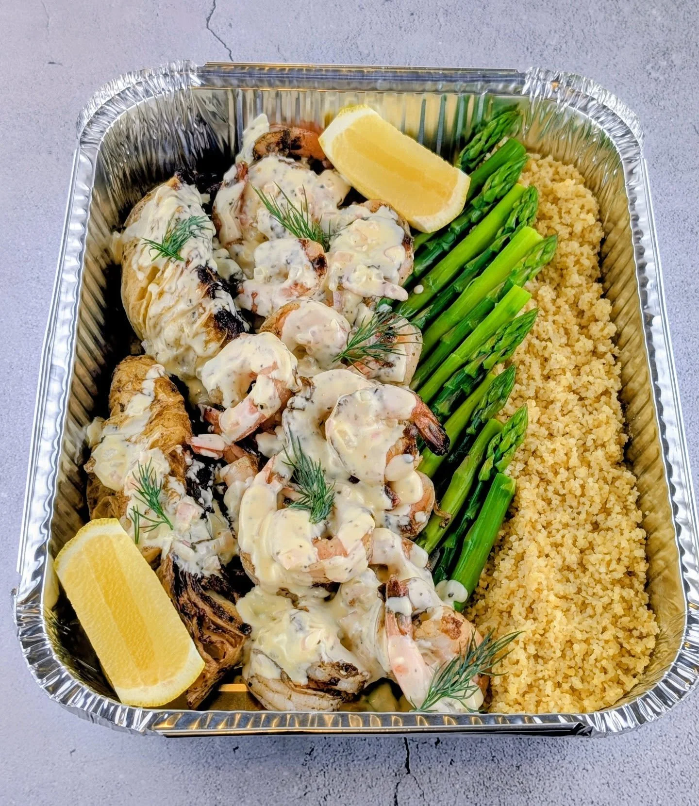 Today's personalised meal:

King Prawns with a creamy lemon sauce served with charred braised cabbage, steamed asparagus &amp; bulgur.

Are you busy with professional life and are you time poor to cook healthy and nutritious food for yourself and you