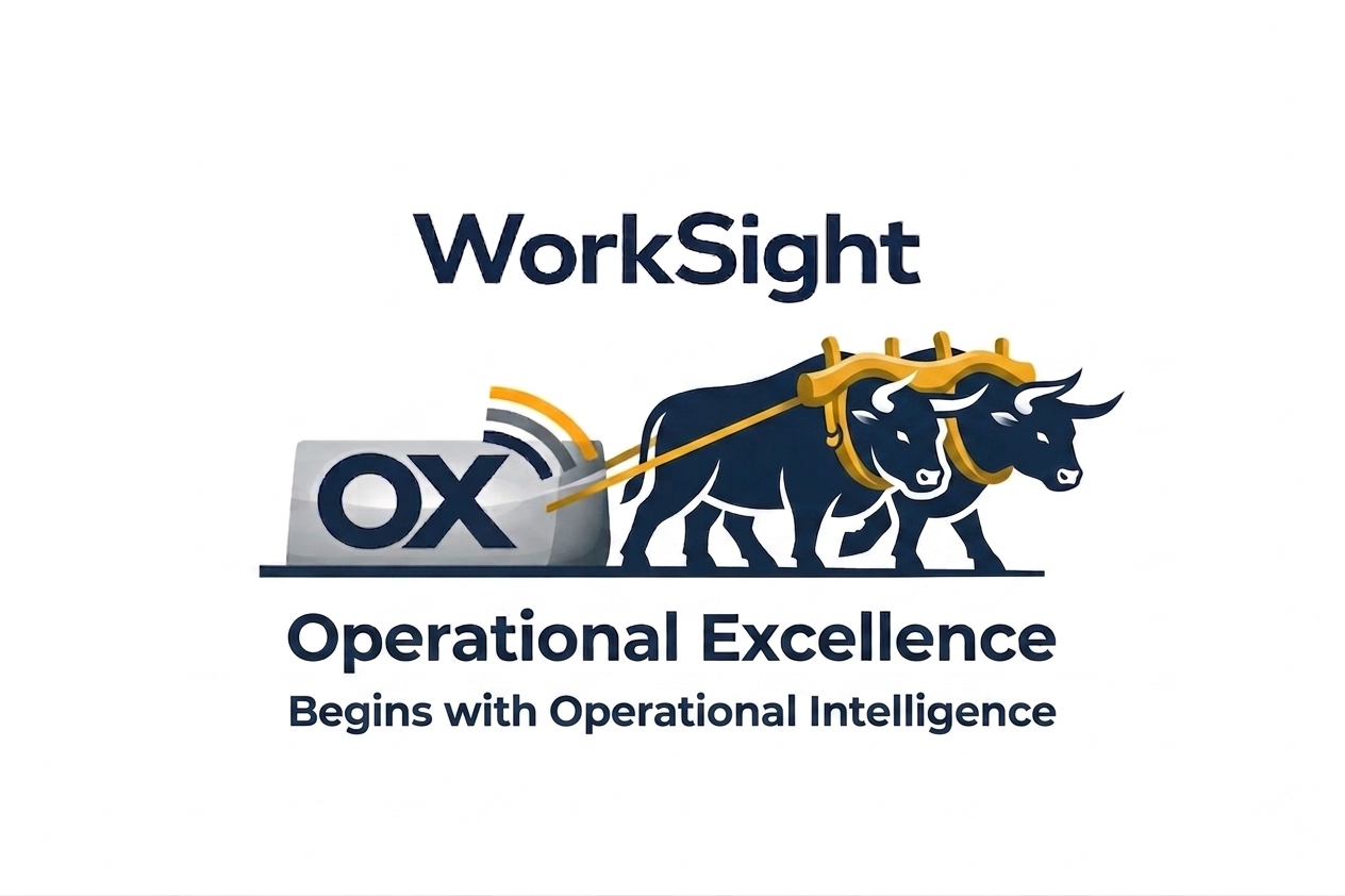 WorkSight OX logo with oxen pulling the OX mark and the tagline Operational Excellence Begins with Operational Intelligence