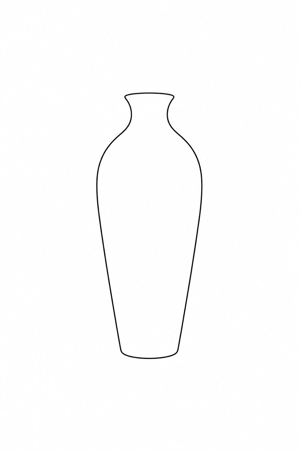 Outline drawing of a tall, elegant vase with a rounded body, narrow neck, and slightly flared rim.