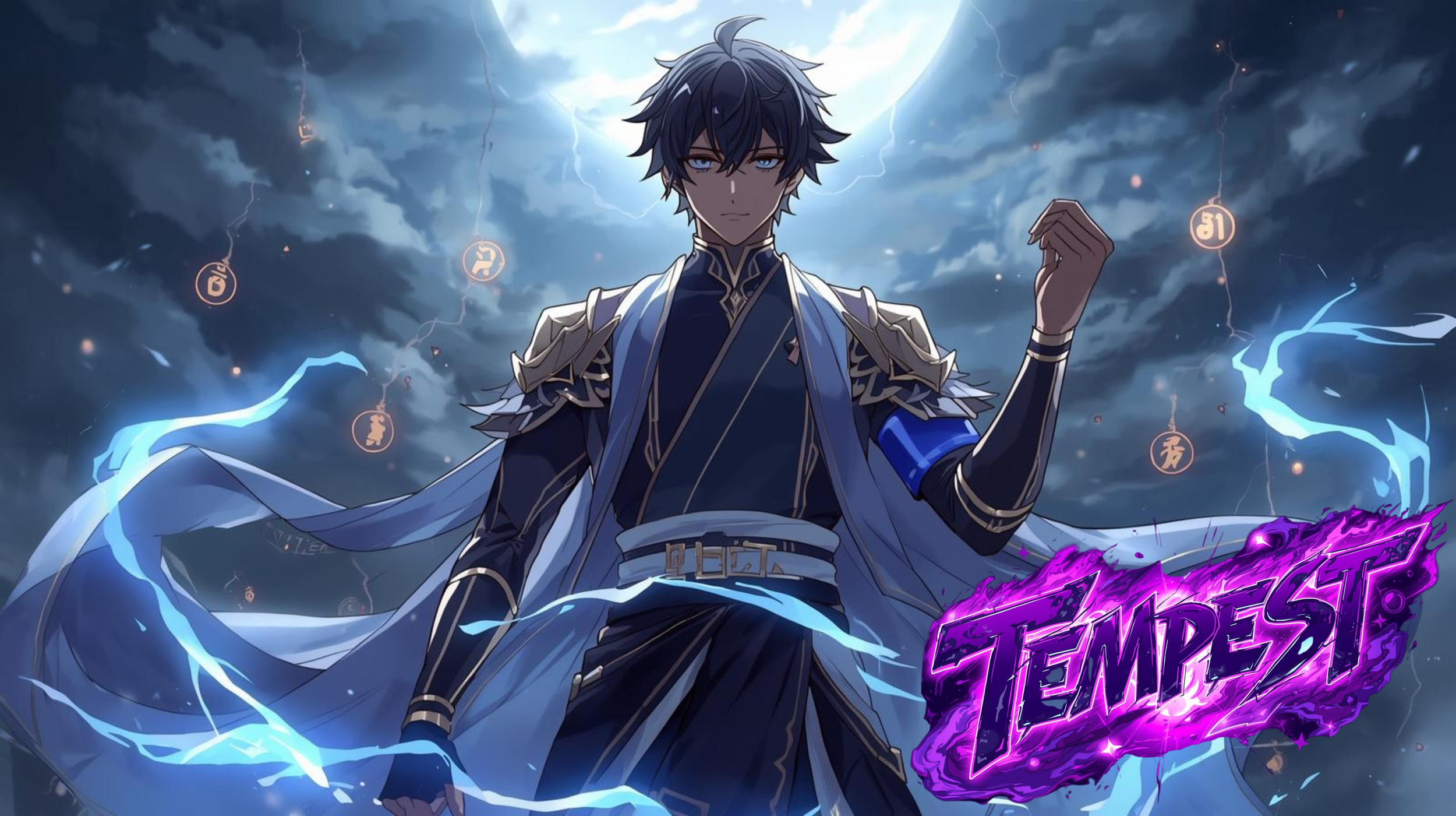 Tempest Storm Division mage from the Ronin Order anime streetwear universe controlling lightning and storm energy