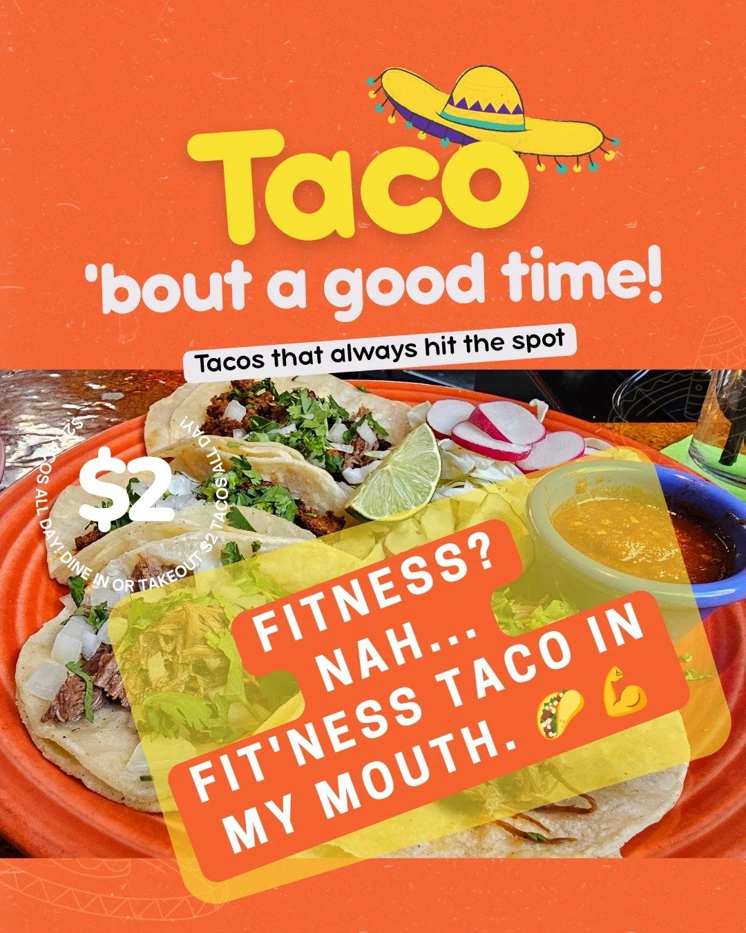 Taco Tuesday Fitness Tip:

Don't skip fitness.

In fact, we're big believers in fitness...

Fit'ness taco in your mouth. 🌮

See you at Boca Chica.

Tag someone who's serious about their fitness goals. 😆

#fitnessgoals #tacotuesdays🌮 #mysaintpaul