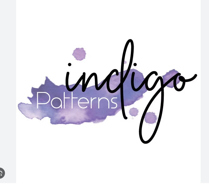 Text reads 'Indigo Patterns' over a watercolor purple-blue background with ink splashes.