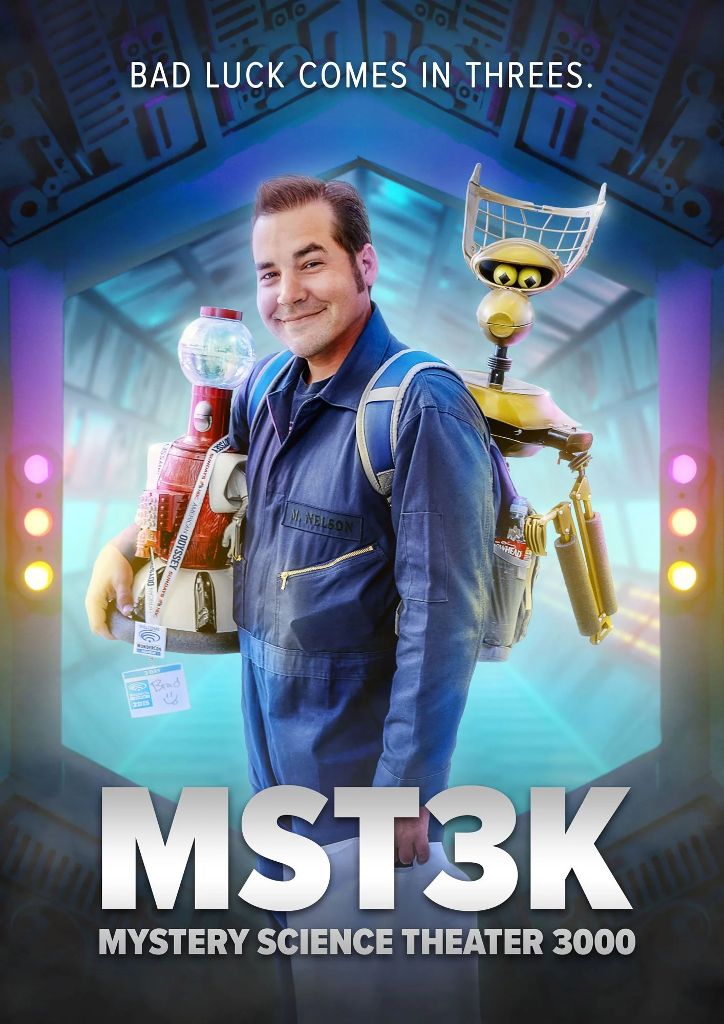 Cosplayer dressed as characters from Mystery Science Theater 3000