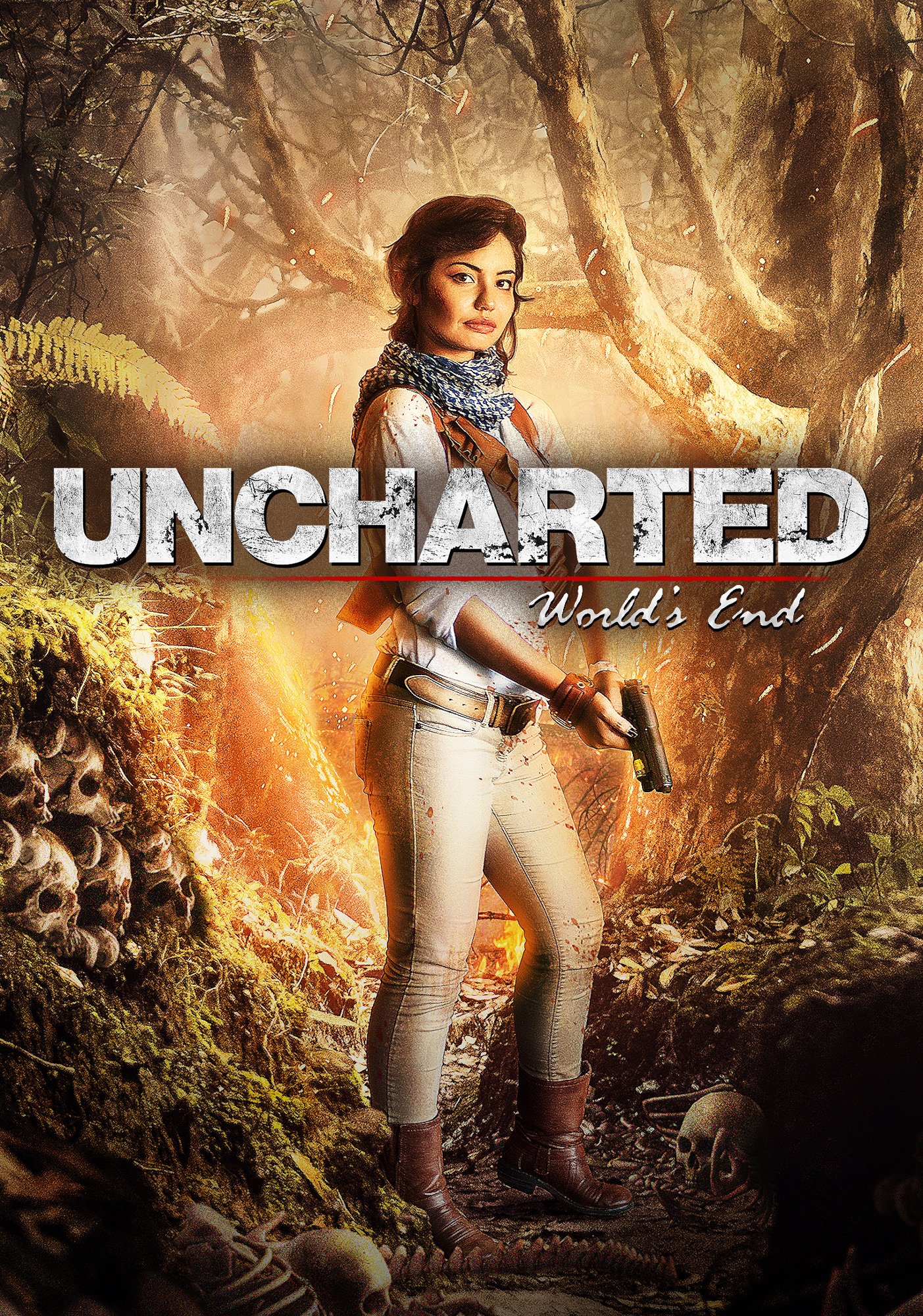 A girl cosplaying as Nathan Drake from Uncharted