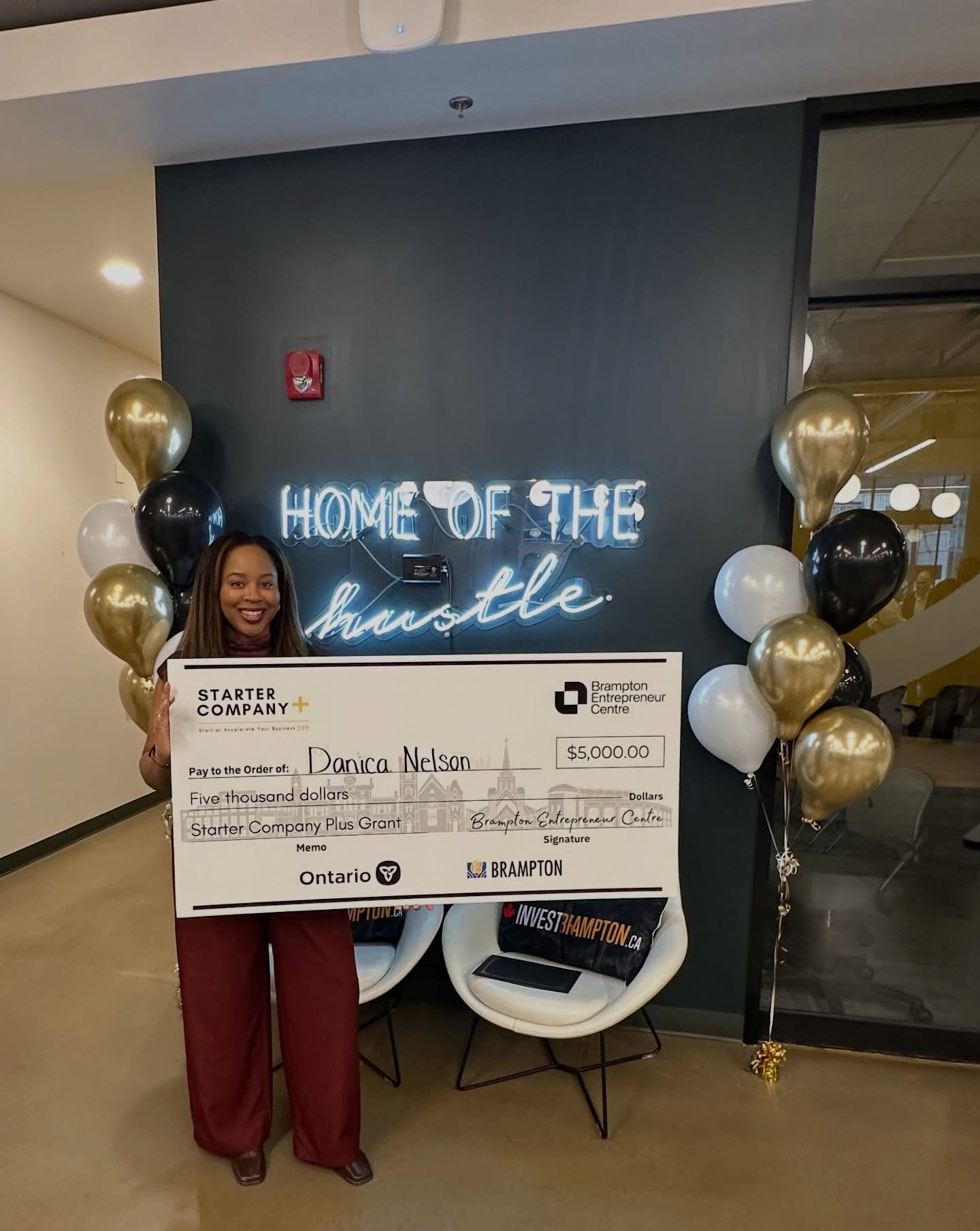 My baby @libertyleave has received its first big cheque! 🥹💸

A huuuuuge thank you to @bramptonbec, @danielbishun, and the Starter Company Plus Program for the support and investment into my business. 

Liberty Leave&reg;️ started in 2019 as a perso