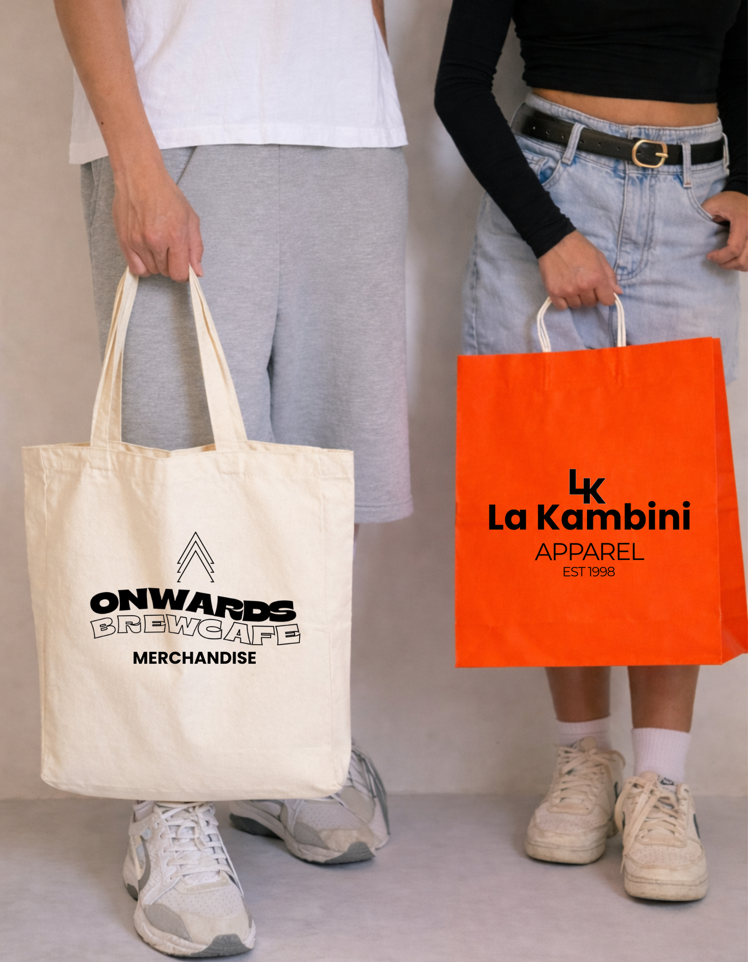 Coordinated paper shopping bag and fabric totes
