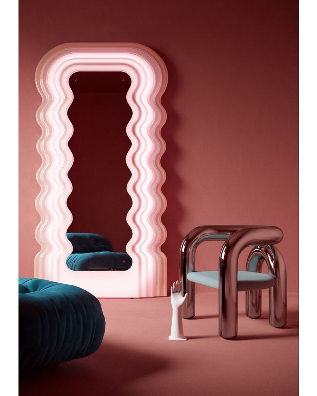 Some of my favorite Ettore Sottsass creations, from left to right:
Ultrafragola Mirror: Sensual, glowing, humorous&mdash;the ultimate statement piece.
Diva Mirror: Bold, playful, and irresistibly interactive.
Carlton Bookcase: Iconic design, pushing 