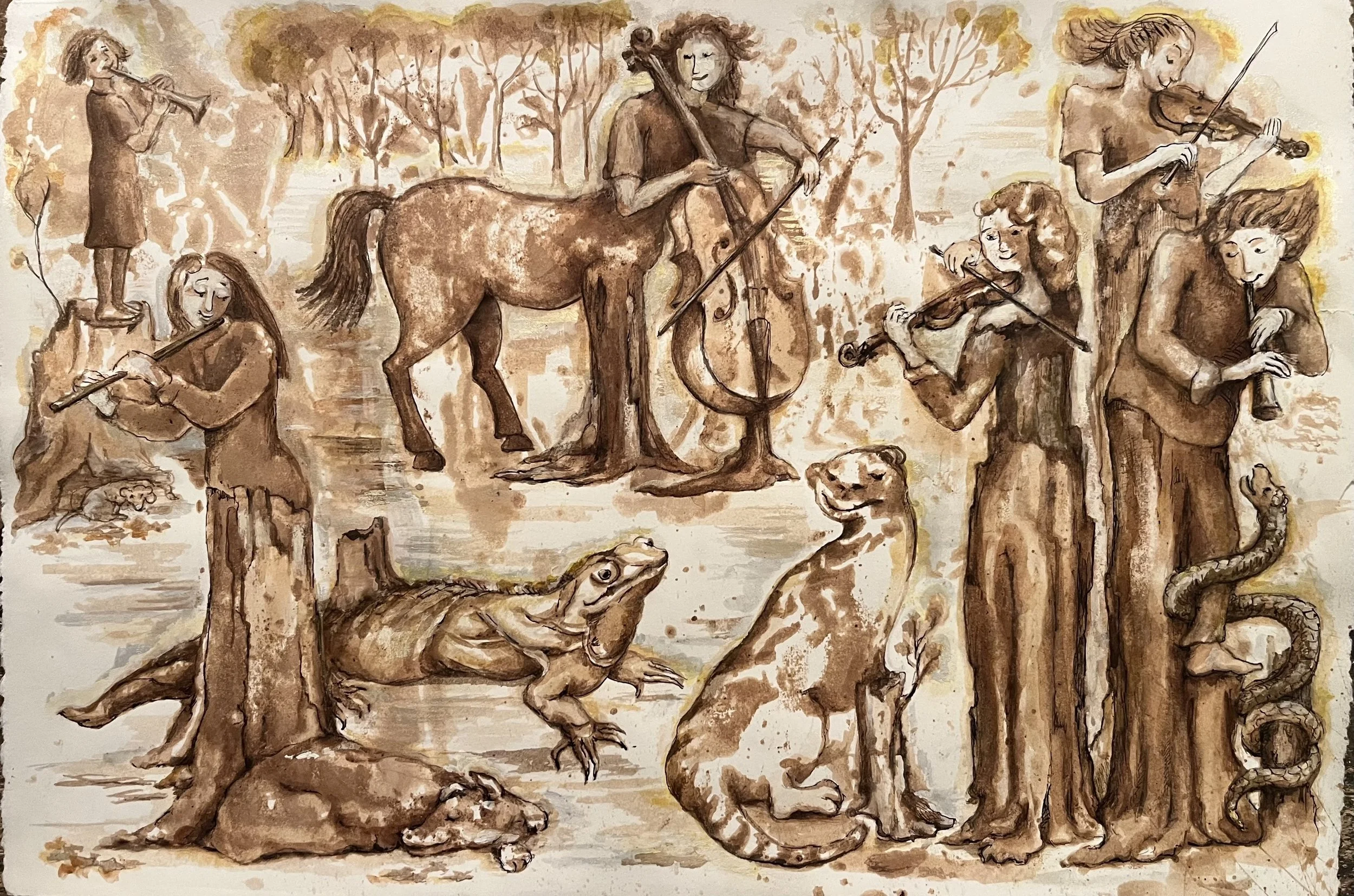 A Sextet; ink on paper, 22x15"
