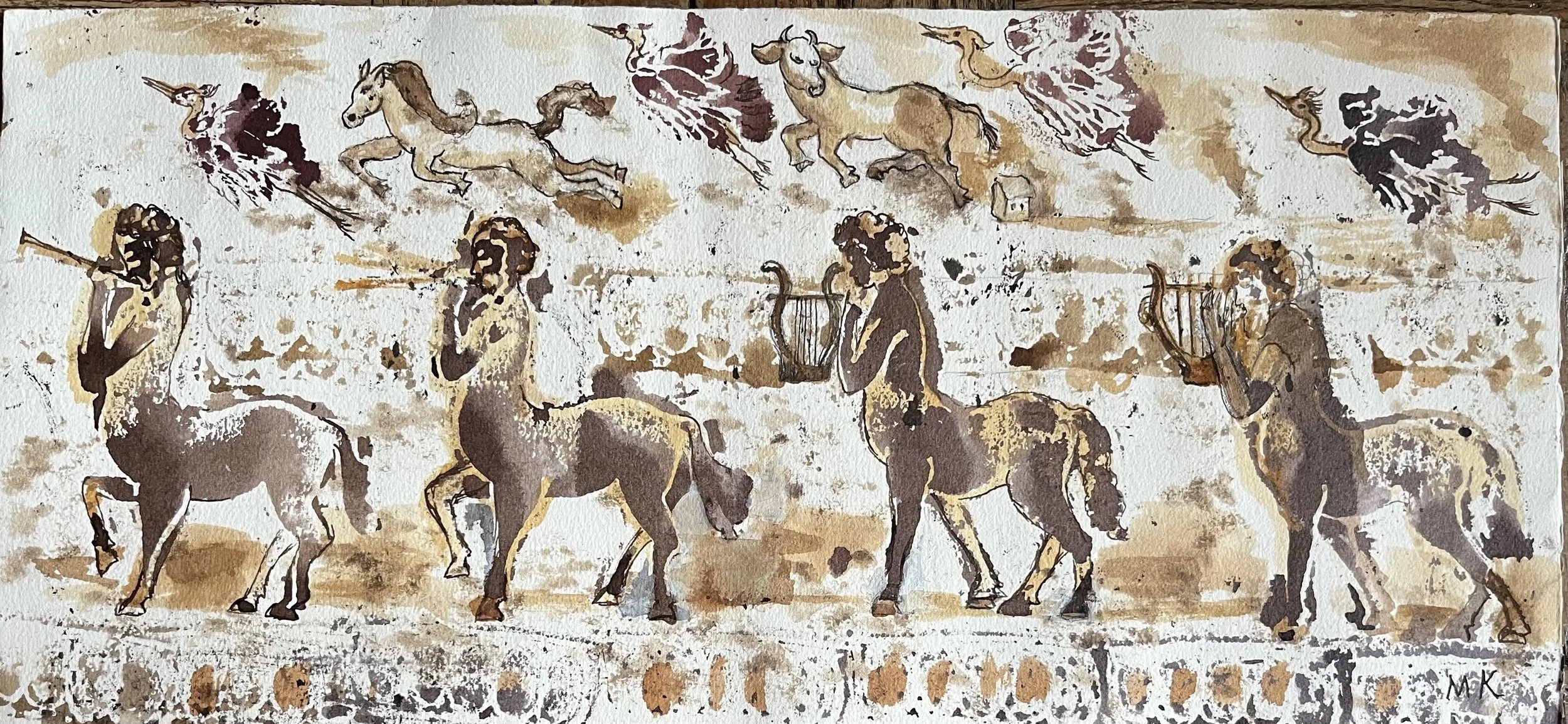Centaurs in the Park; ink on paper
