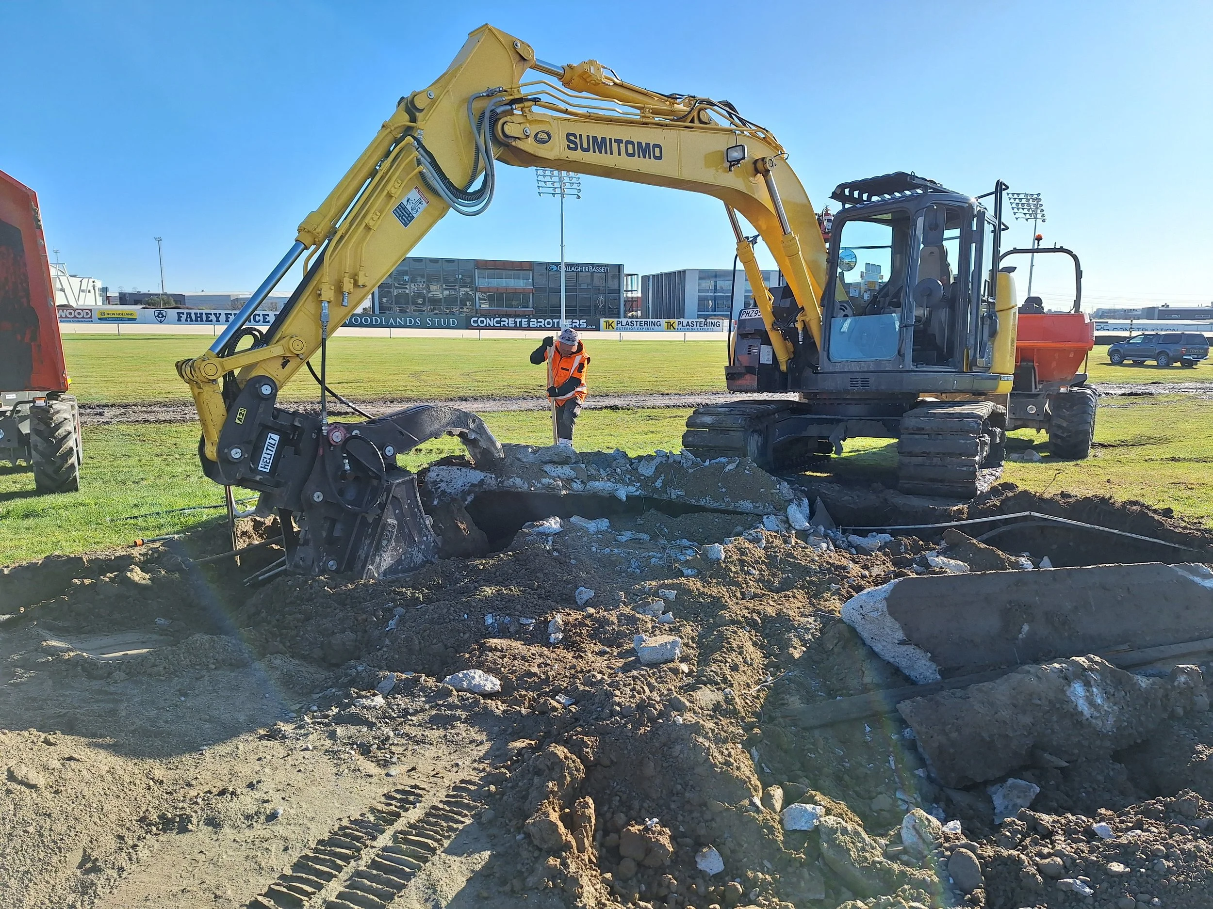 Concrete removal at Addington Raceway.