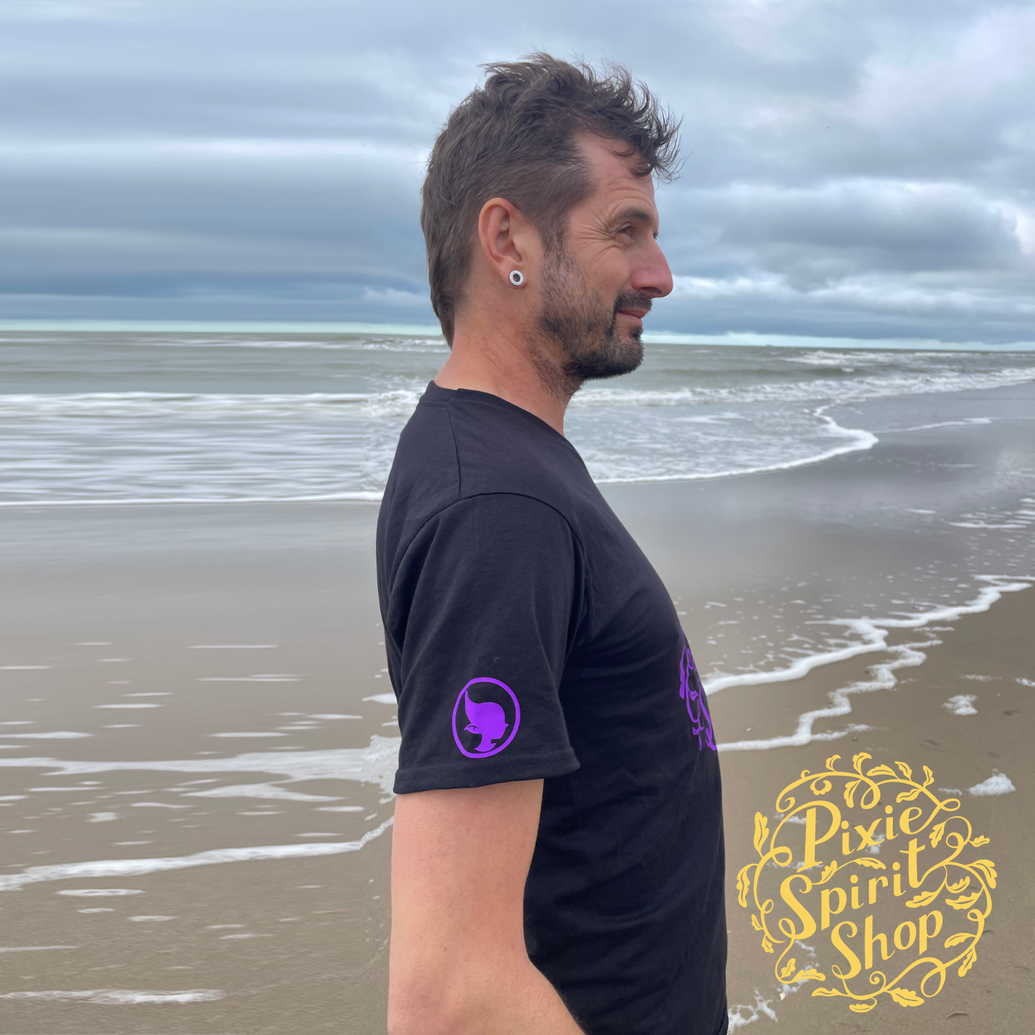 Copyright-Pixie-spirit-shop-T-shirt-men-Logo-chest-purple-back.png