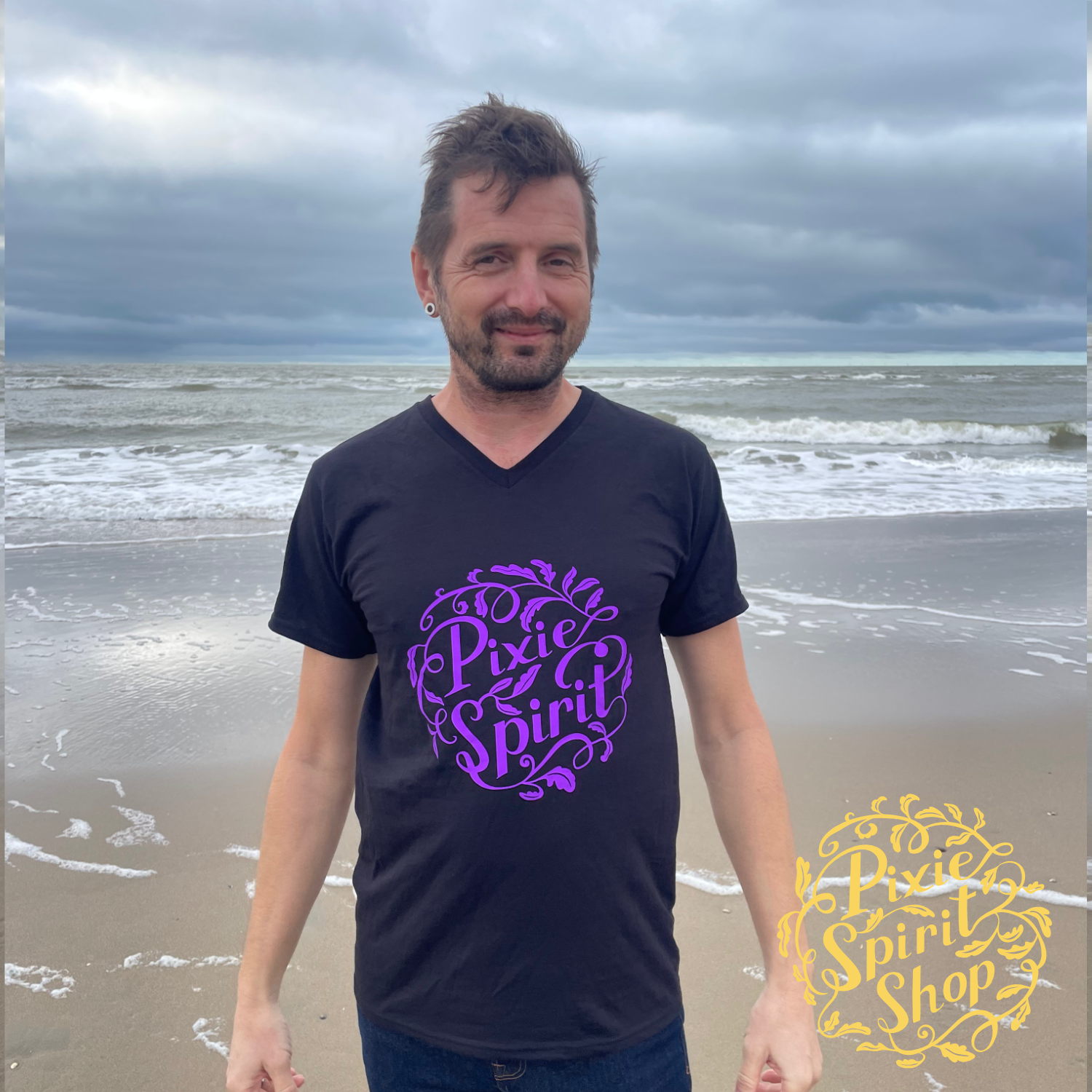 Copyright-Pixie-spirit-shop-T-shirt-men-Logo-chest-purple-front.png