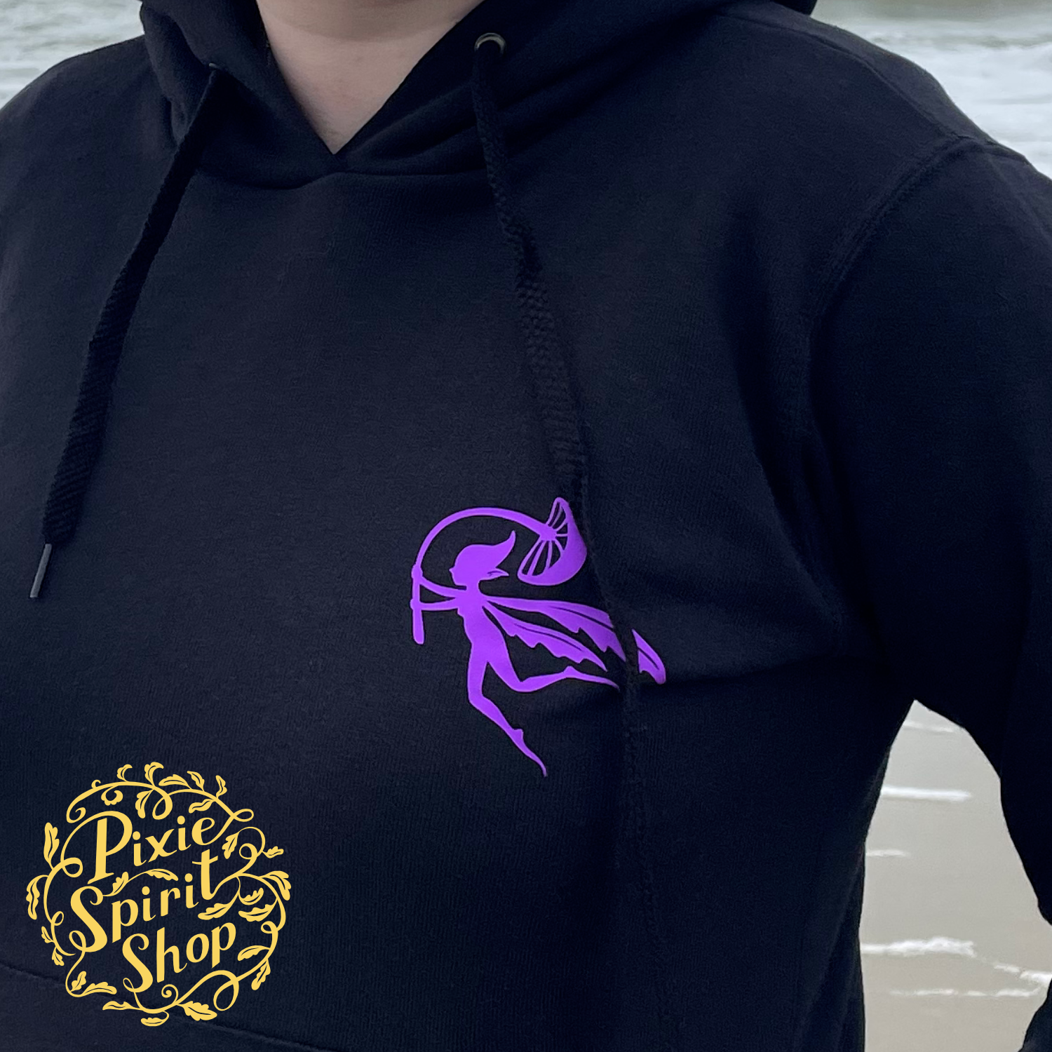Copyright-Pixie-spirit-shop-hoodie-Black-women-Pixie-logo-purple-front-2.png