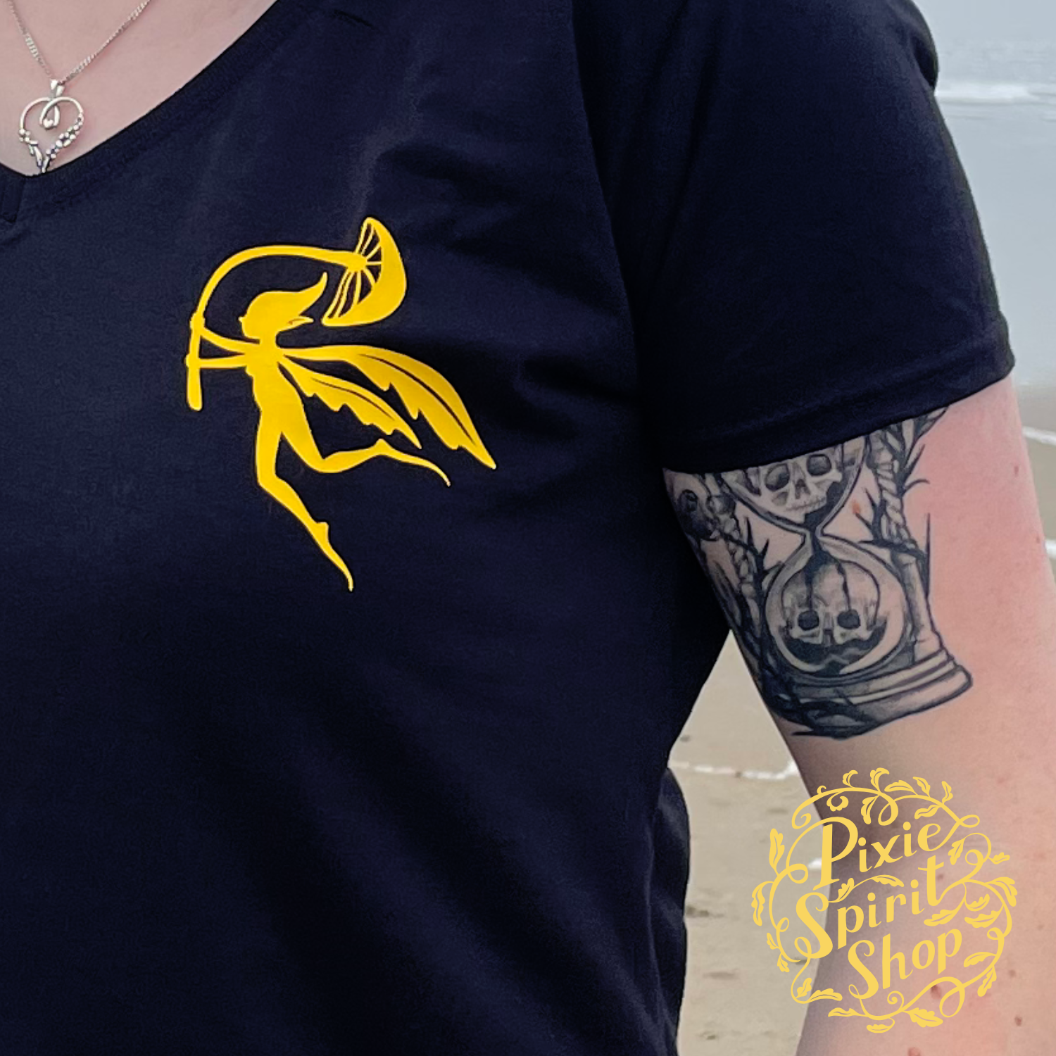 Copyright-Pixie-spirit-shop-T-shirt-women-Logo-yellow-front-2.png