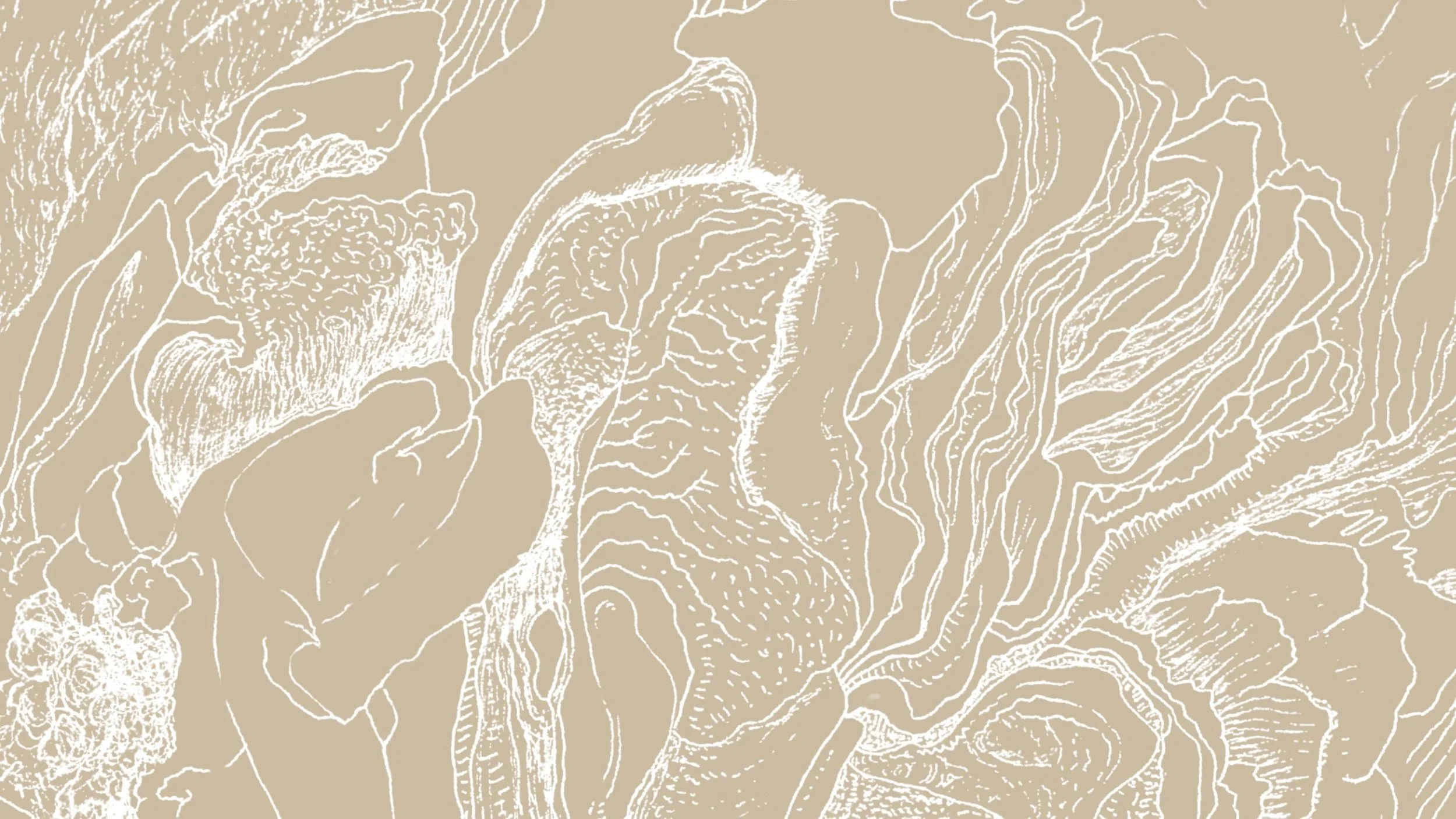 Abstract drawing from Mystery of Change series in dark brown and gold variation – expressive art print