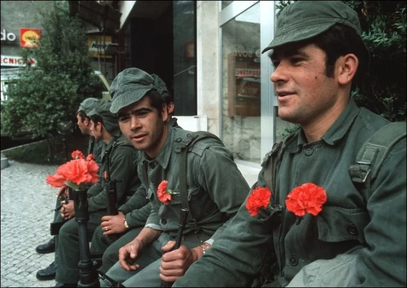 Soldiers with carnations portugal liberation revolution day april 25