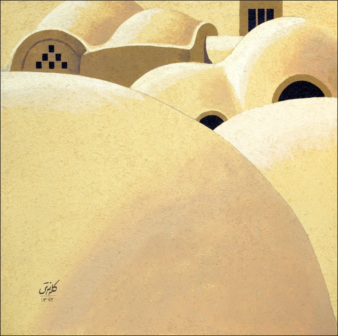 from clay roofs series (2013), 140 x 140 cm, Acrylic on plaster of clay and straw
