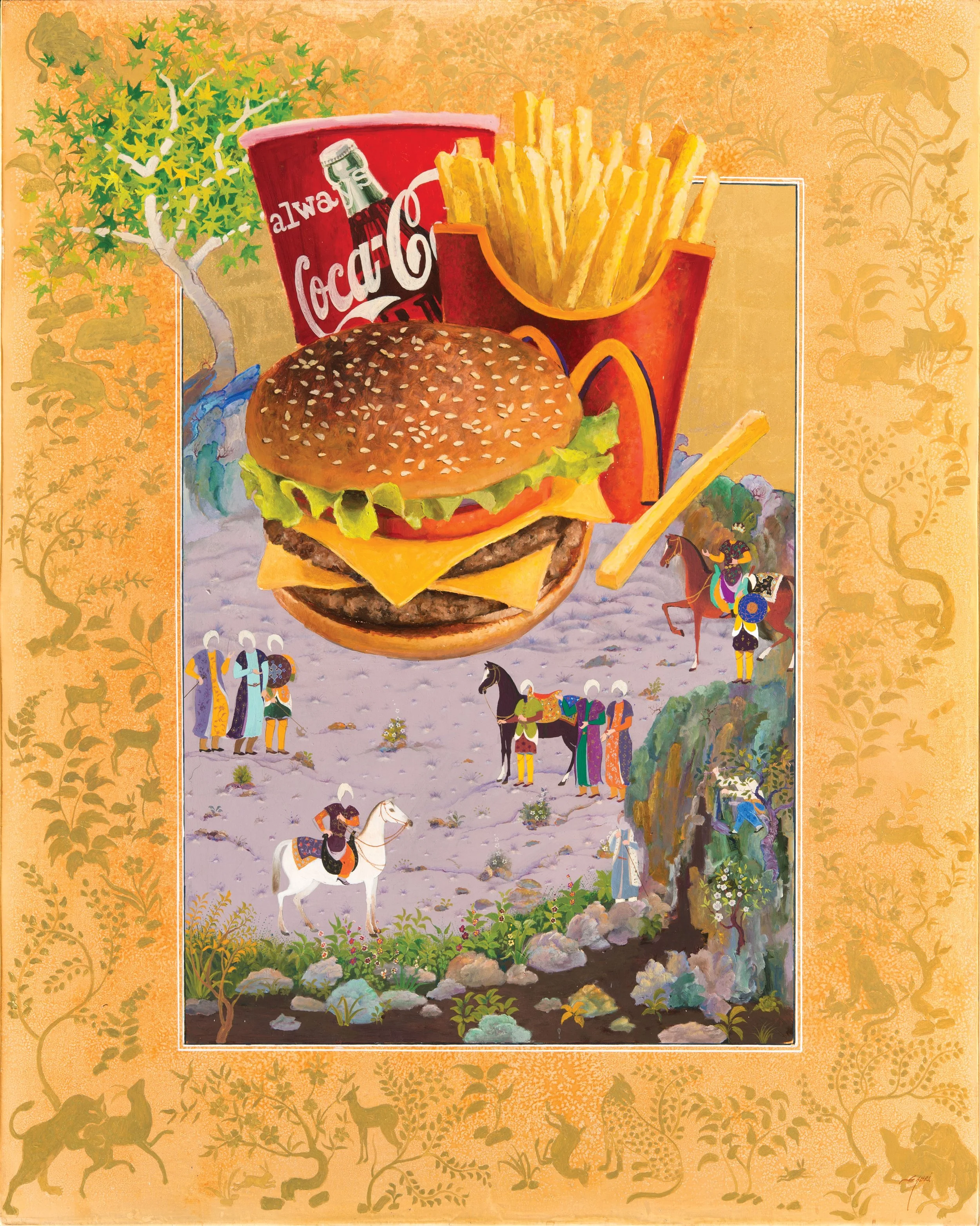 Super Size (2013), 153 x 122 cm, Acrylic, Gouache and Gold leaf on Canvas