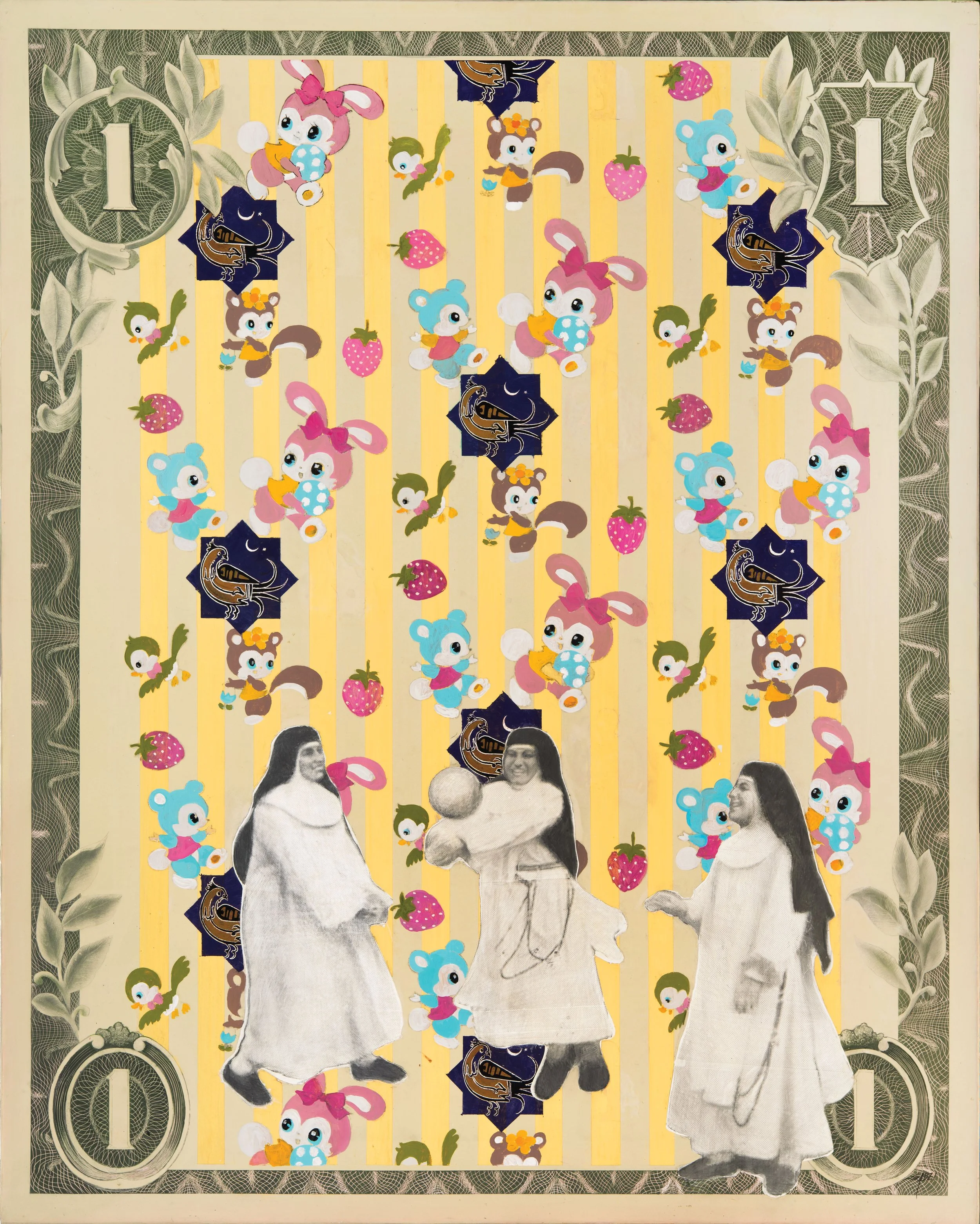 Nuns Play Ball (2012), 153 x 122 cm, Acrylic, ink and Gouache on Canvas