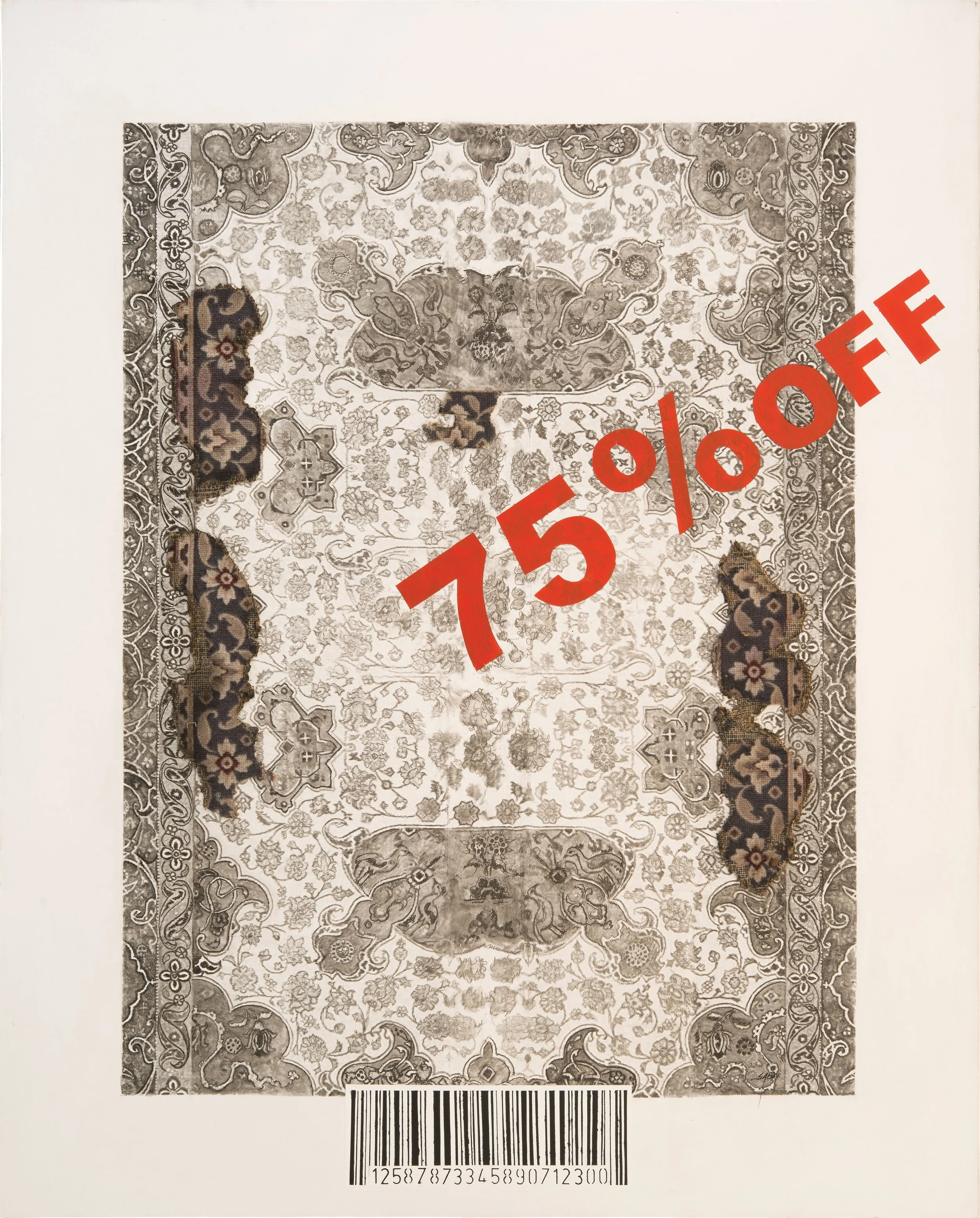 Big Sale (2014), 153 x 153 cm, Acrylic and Pieces of rug on Canvas 