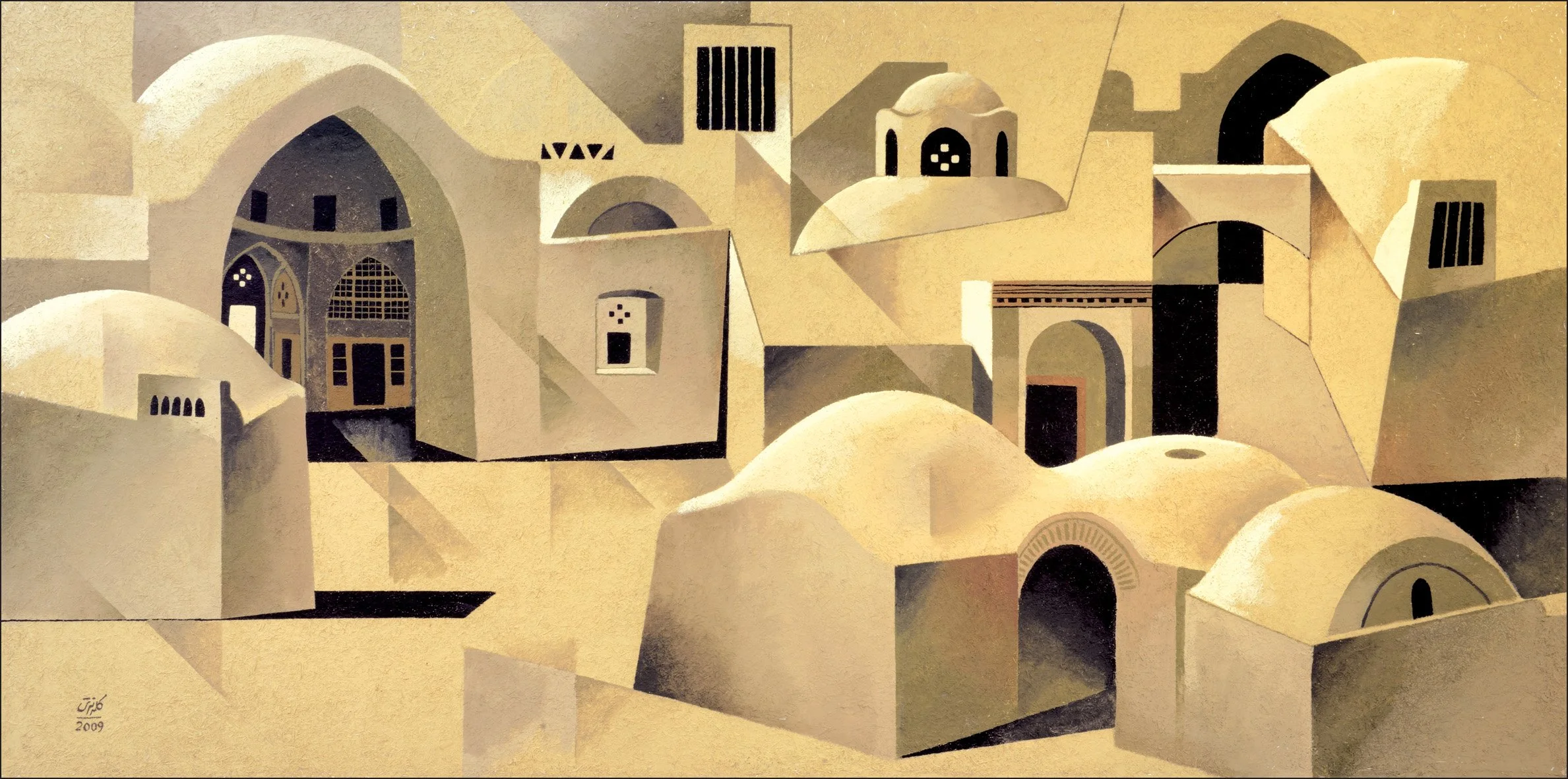 from the iranian city series (2010), 240 x 120 cm, Acrylic on plaster of clay and straw
