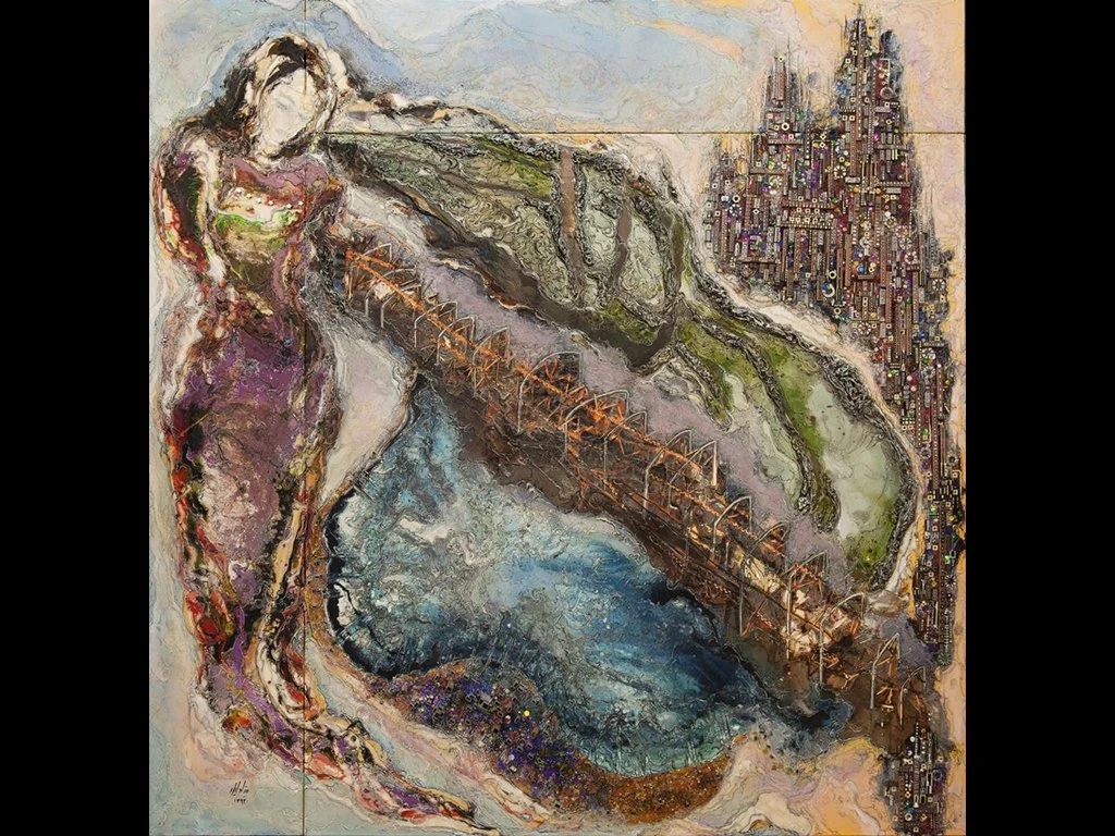Bridge (2013), 190 x 190 cm, Mixed Media on Canvas