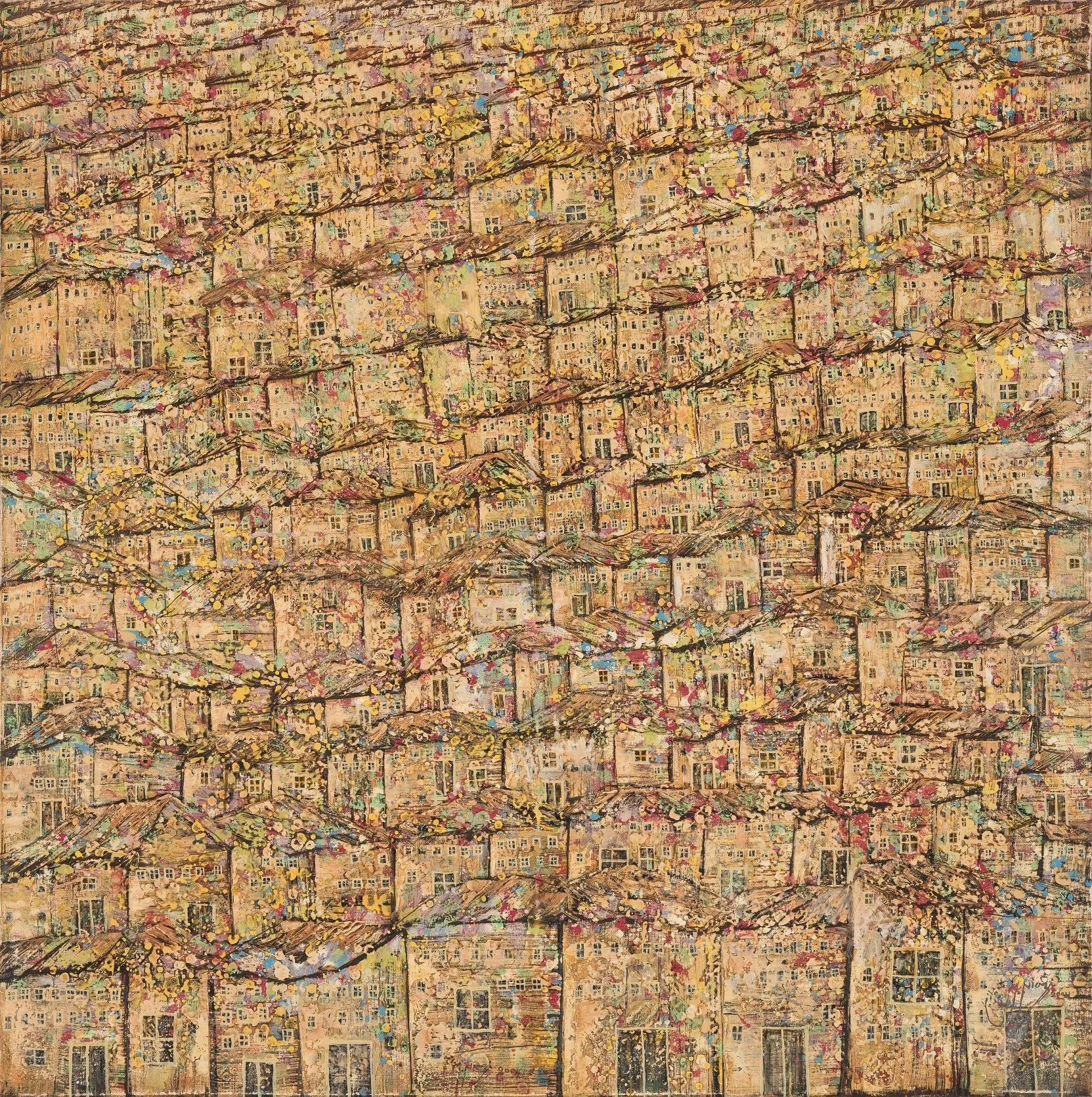 Inspire by the city of kurdistan (2004), 149.5x149 cm, Oil on Canvas