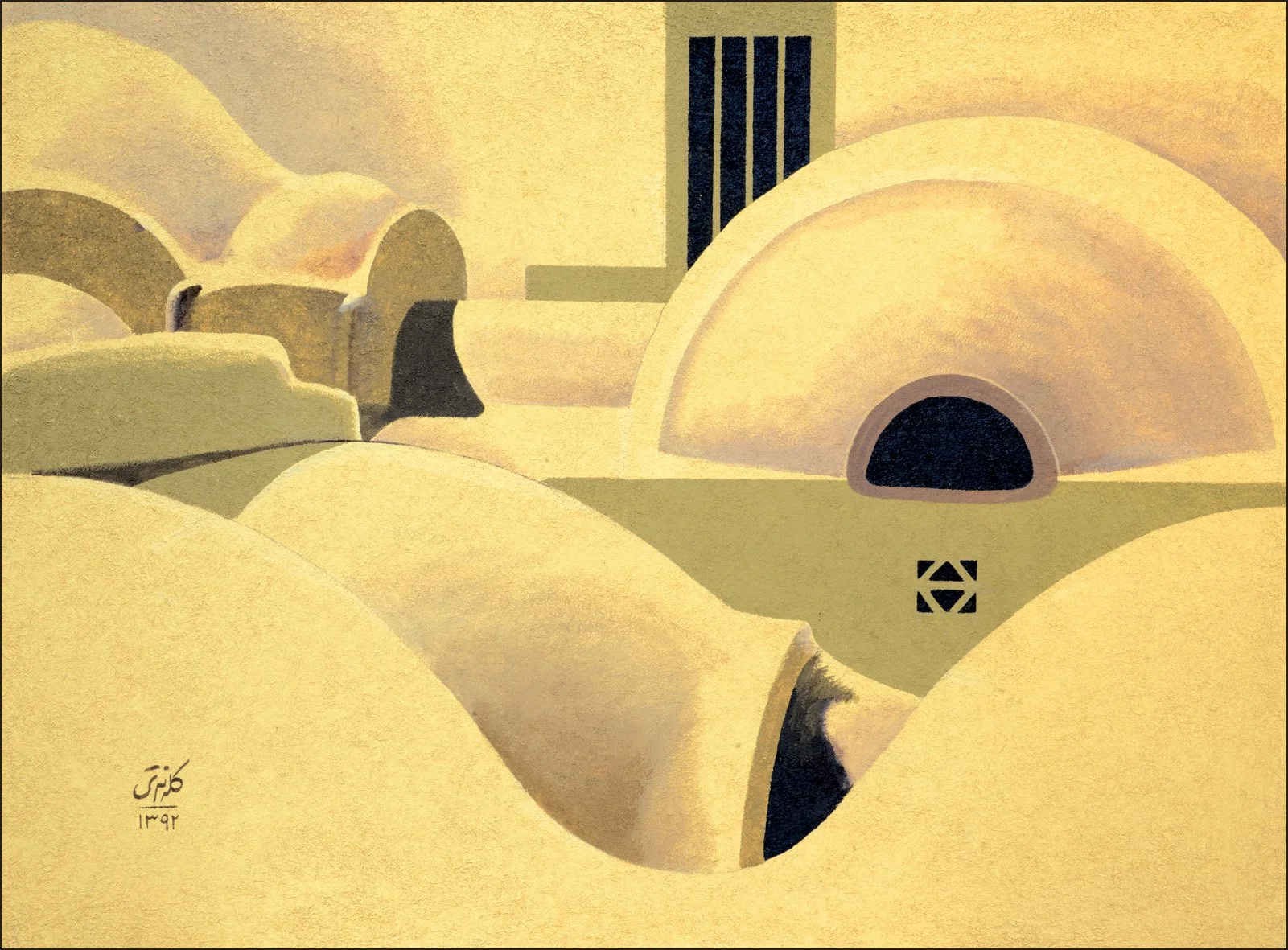 from clay roofs series (2013), 200 x 149 cm, Acrylic on plaster of clay and straw