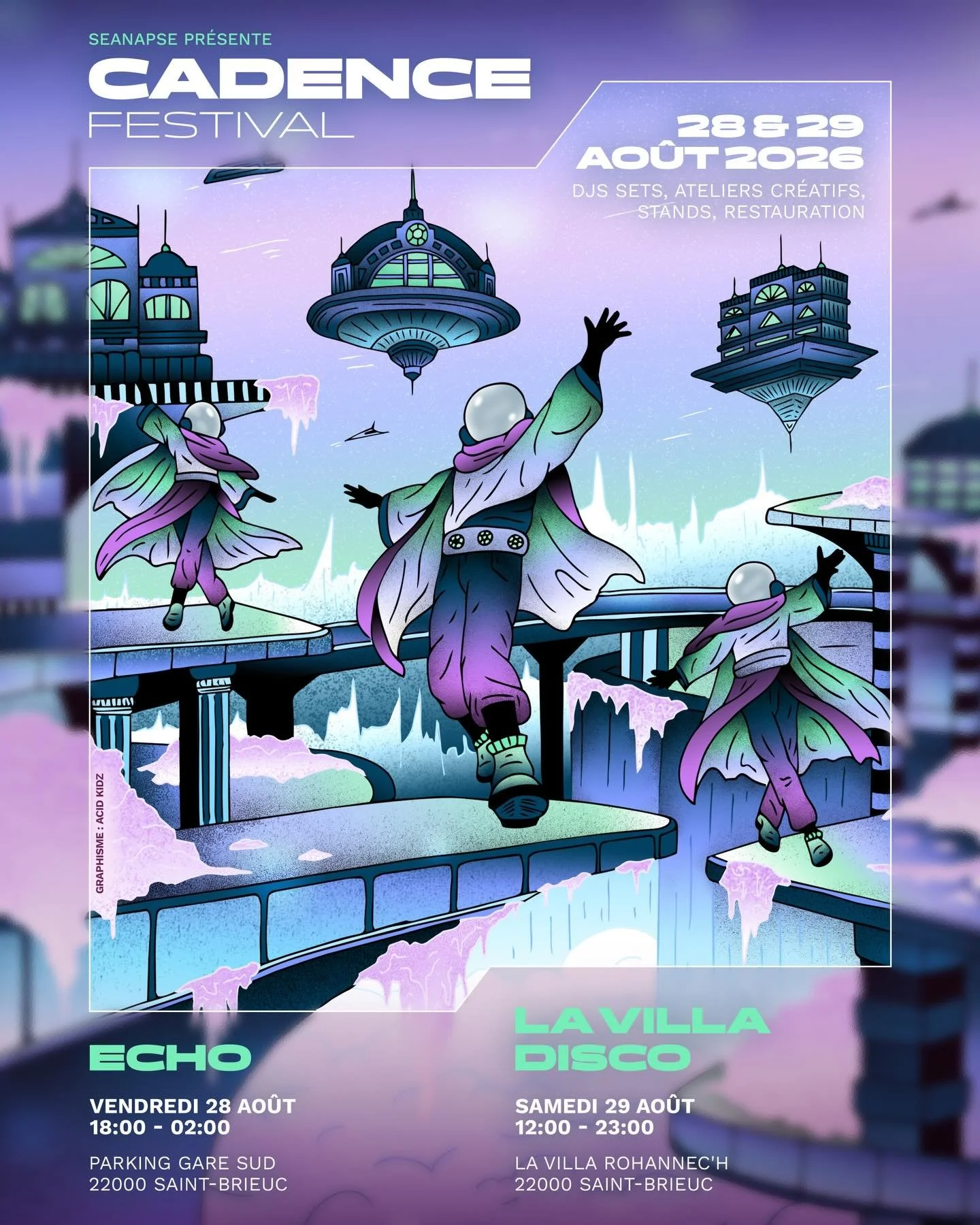 ✨𝗖𝗔𝗗𝗘𝗡𝗖𝗘 𝟮𝟬𝟮𝟲 ✨

Bon, cette fois-ci, ce sont 2 lieux qui vont vibrer &agrave; Saint-Brieuc, au rythme d&rsquo;Echo et de La Villa Disco 🔥

Tu connais la technique, DJ sets, activit&eacute;s, stands et food trucks pour f&ecirc;ter la fin d