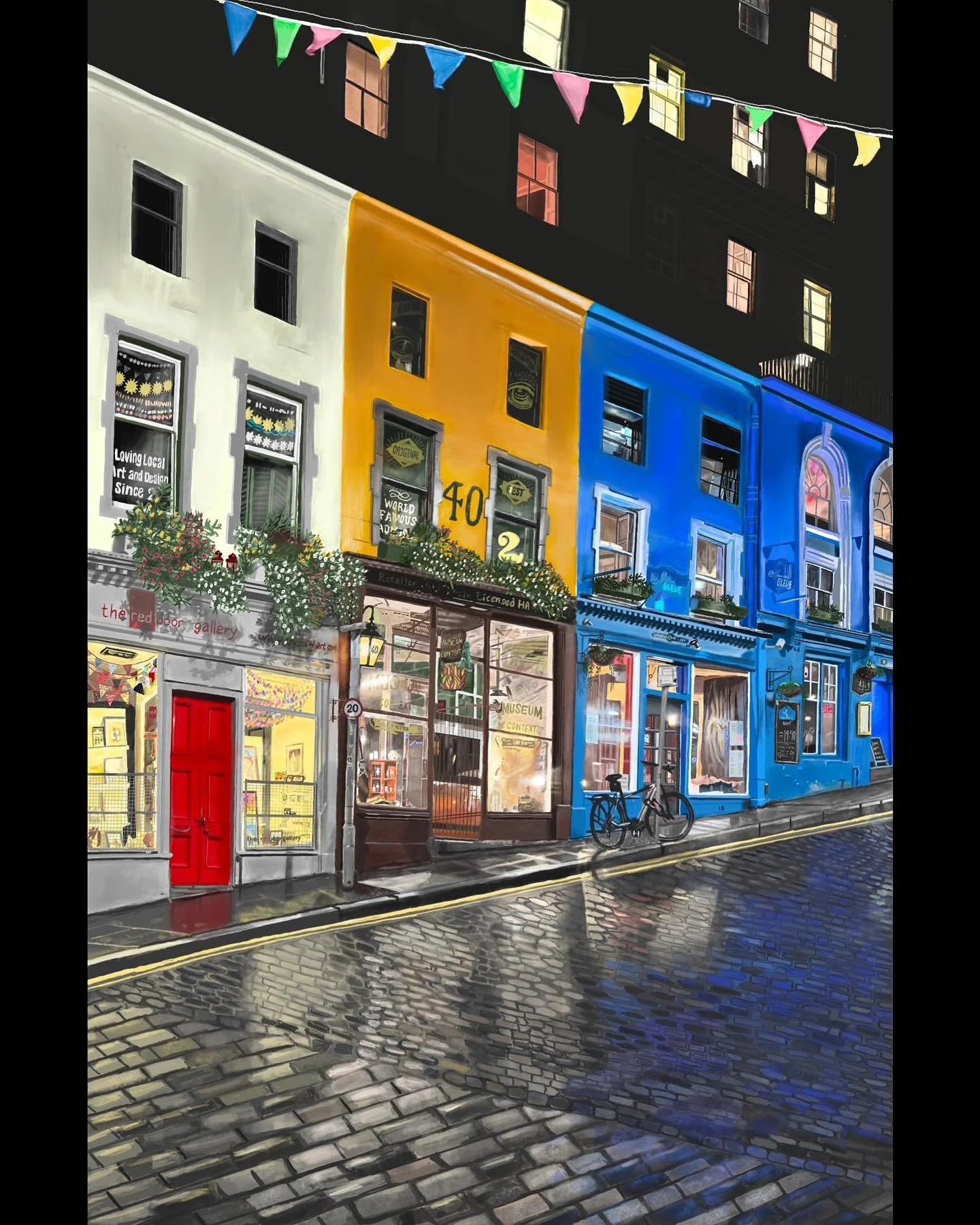 Hello! I have some new artwork to share. Edinburgh is one of my favourite cities, and here I&rsquo;d like to walk you through the delightful Victoria Street. It&rsquo;s said to be the inspiration for Diagon Alley from Harry Potter, and in the middle 