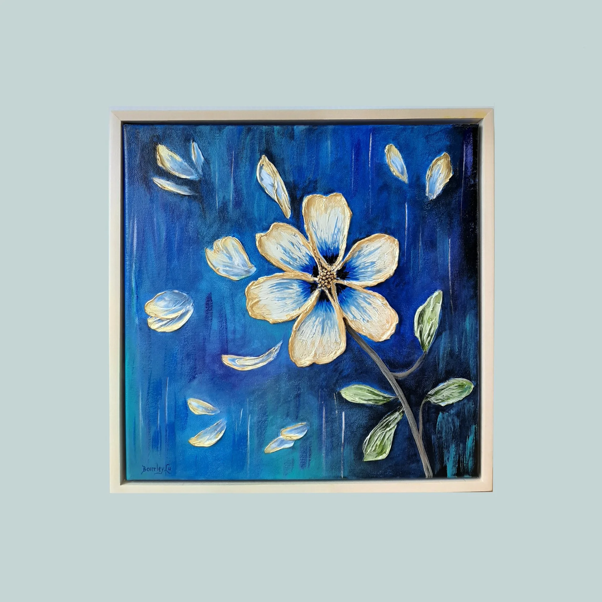 3D Flower in Blues & Gold