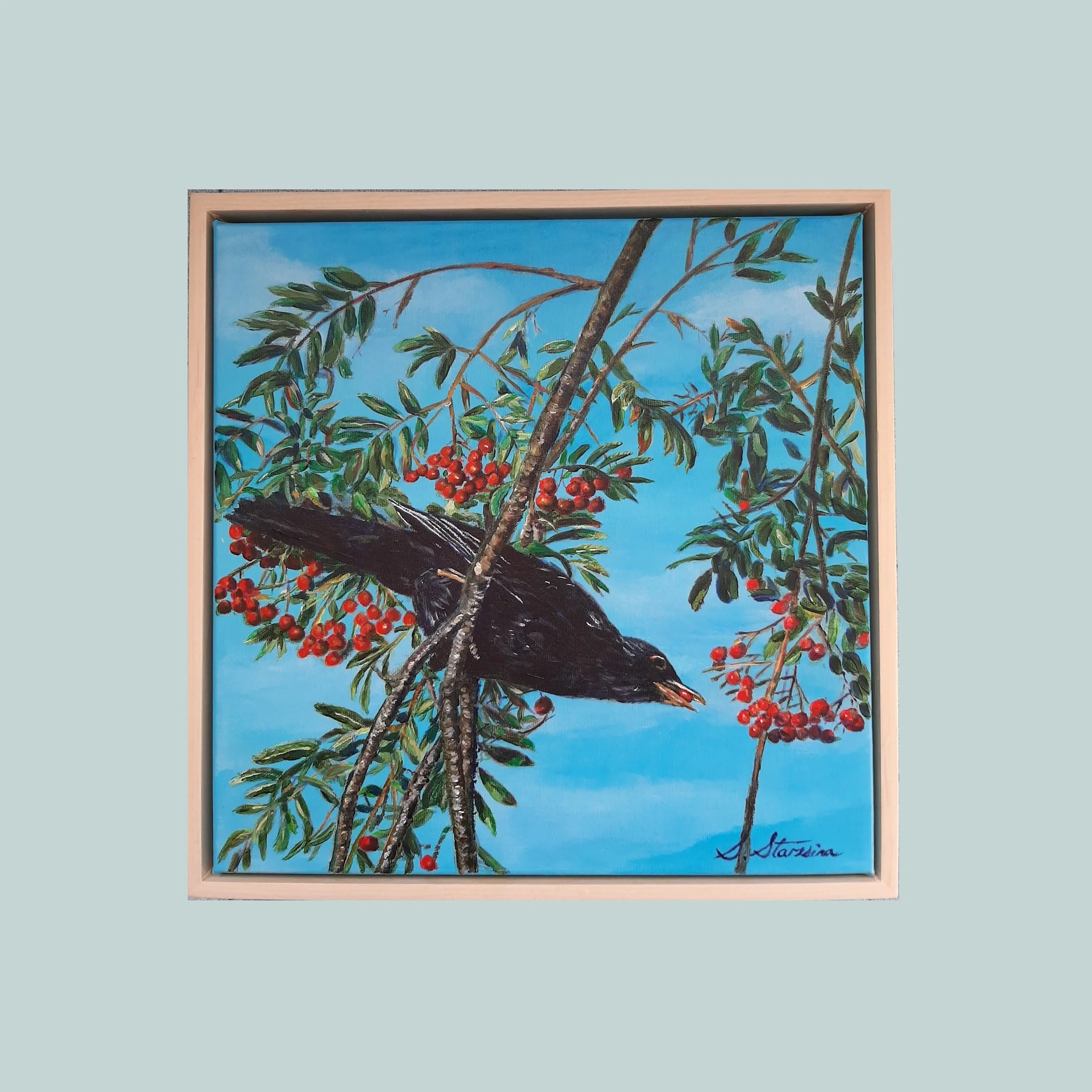 Black Bird with Berries