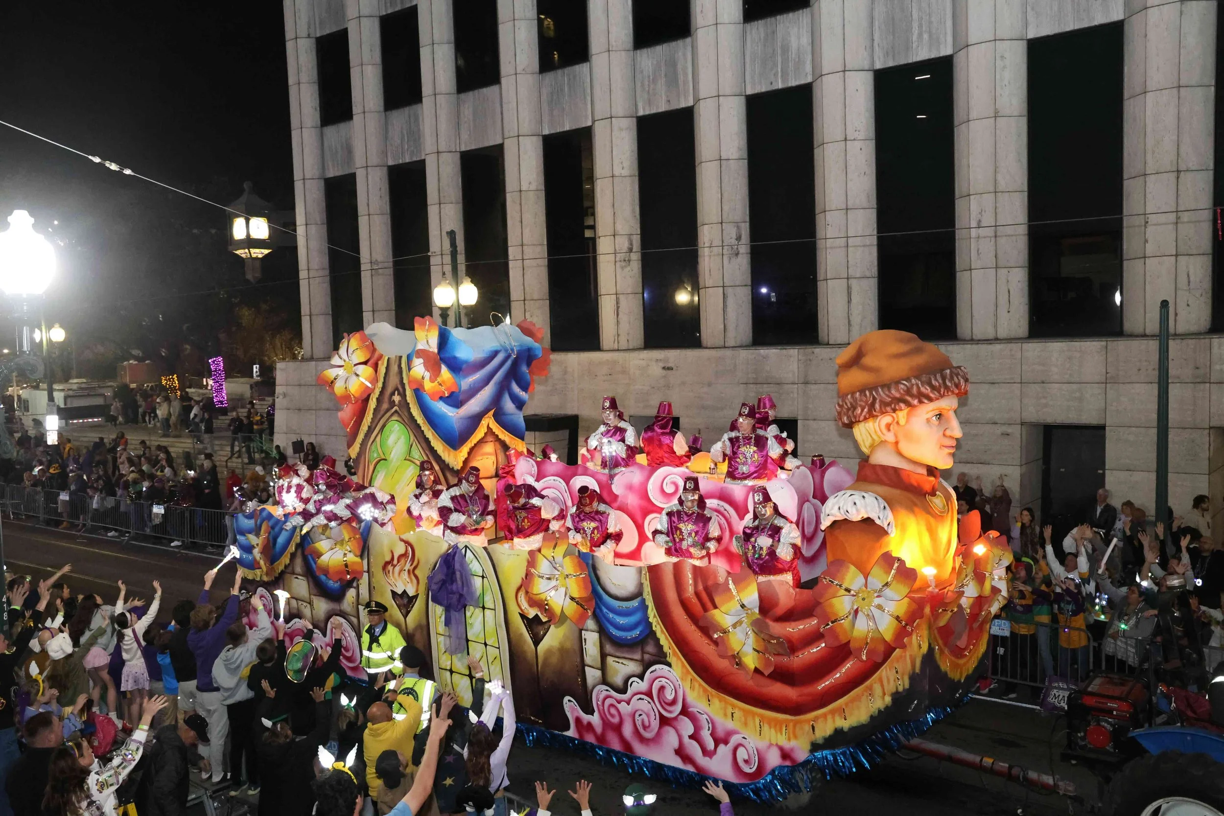 A float in the Hermes Evening Parade on St. Charles Avenue, New Orleans.