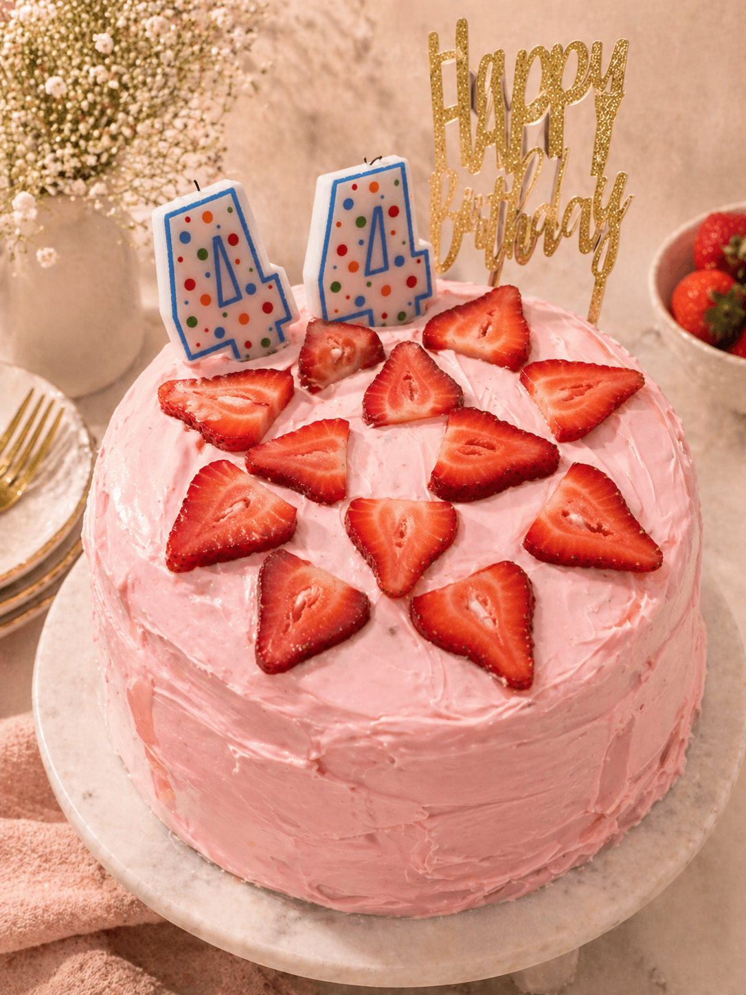 Strawberry Layered Cake with real Strawberry Filling and Toppings