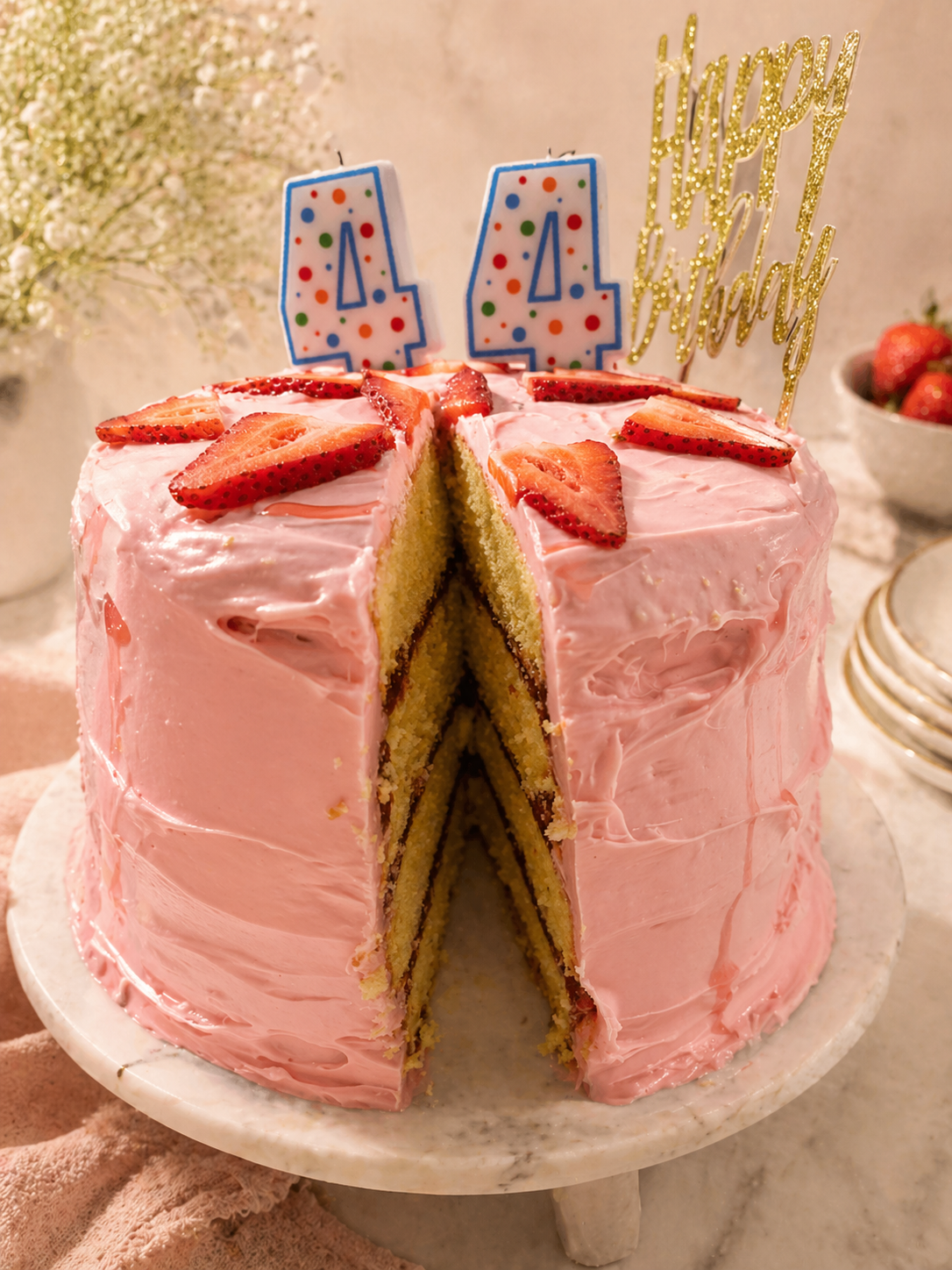 Strawberry Layered Cake With real strawberry filling and toppings .png